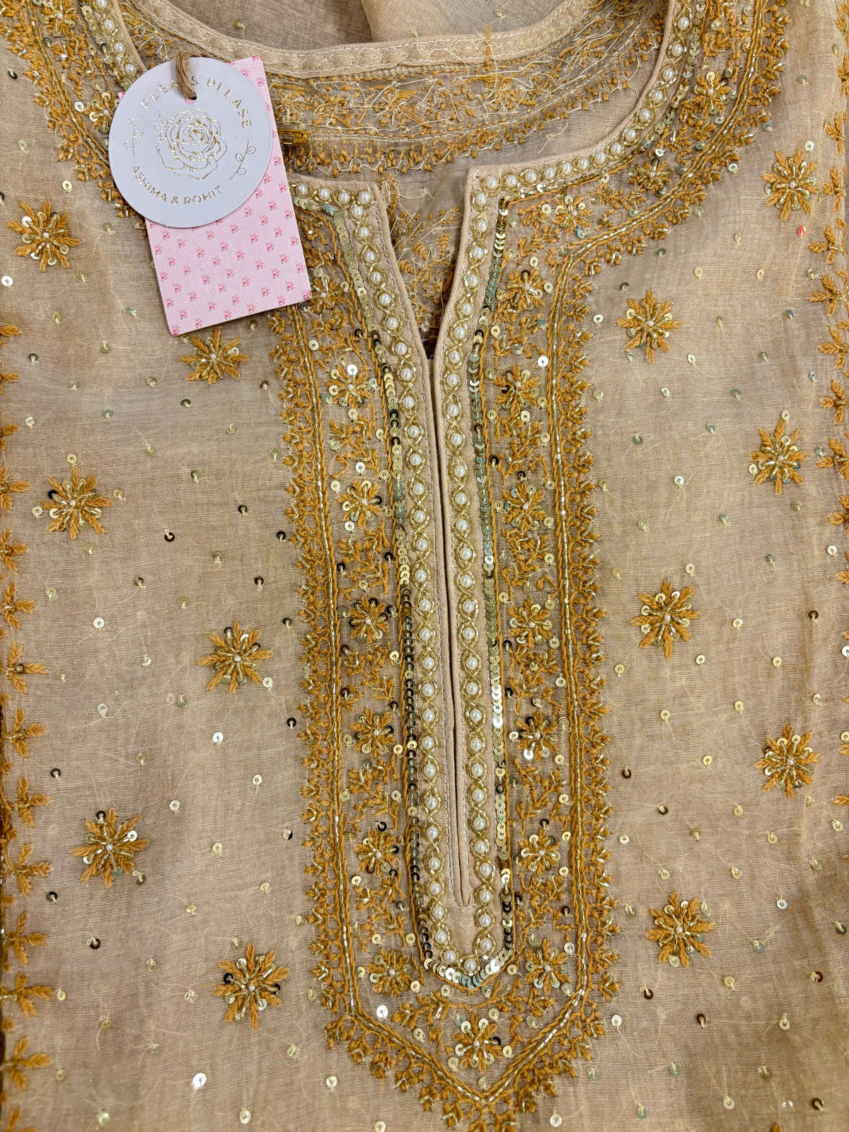 Dyeable Pure & Premium Tissue Pearl Neckline Chikankari Kurta & Dupatta