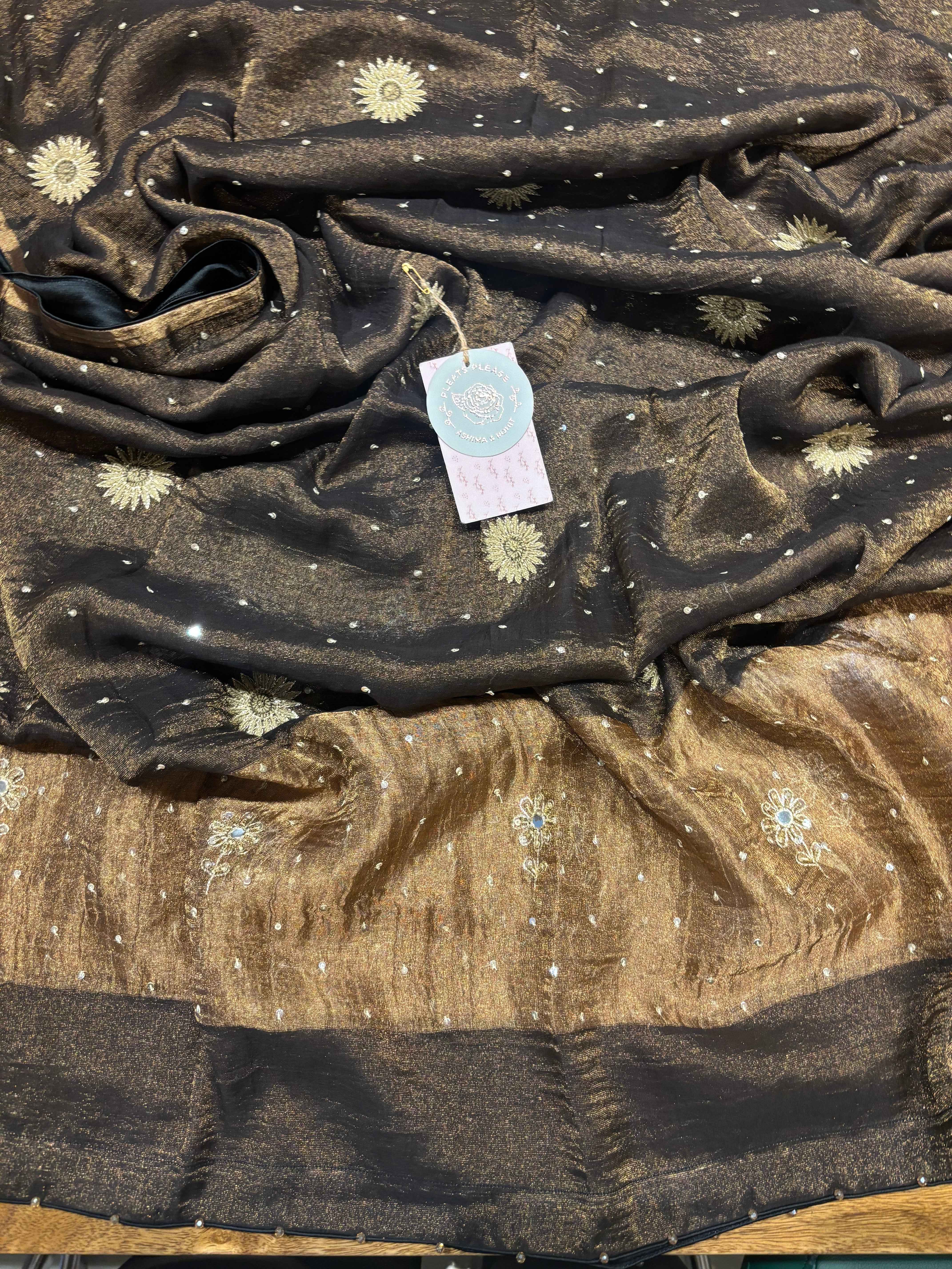 Black Pure Tissue Anarkali And Dupatta set - Pleats PleaseChikankari