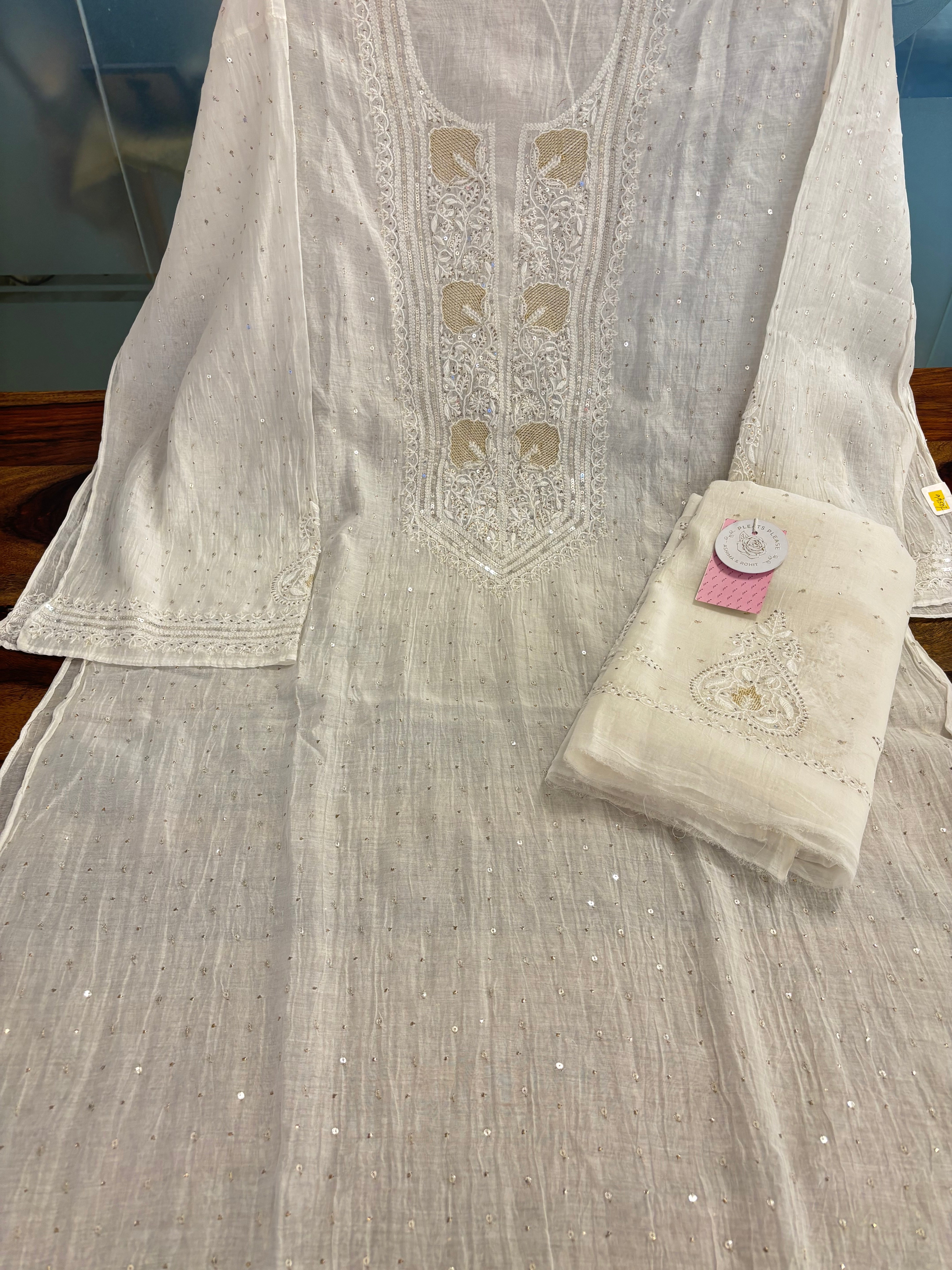 Dyeable Chanderi Chikankari Mukaish Kurta & Dupatta