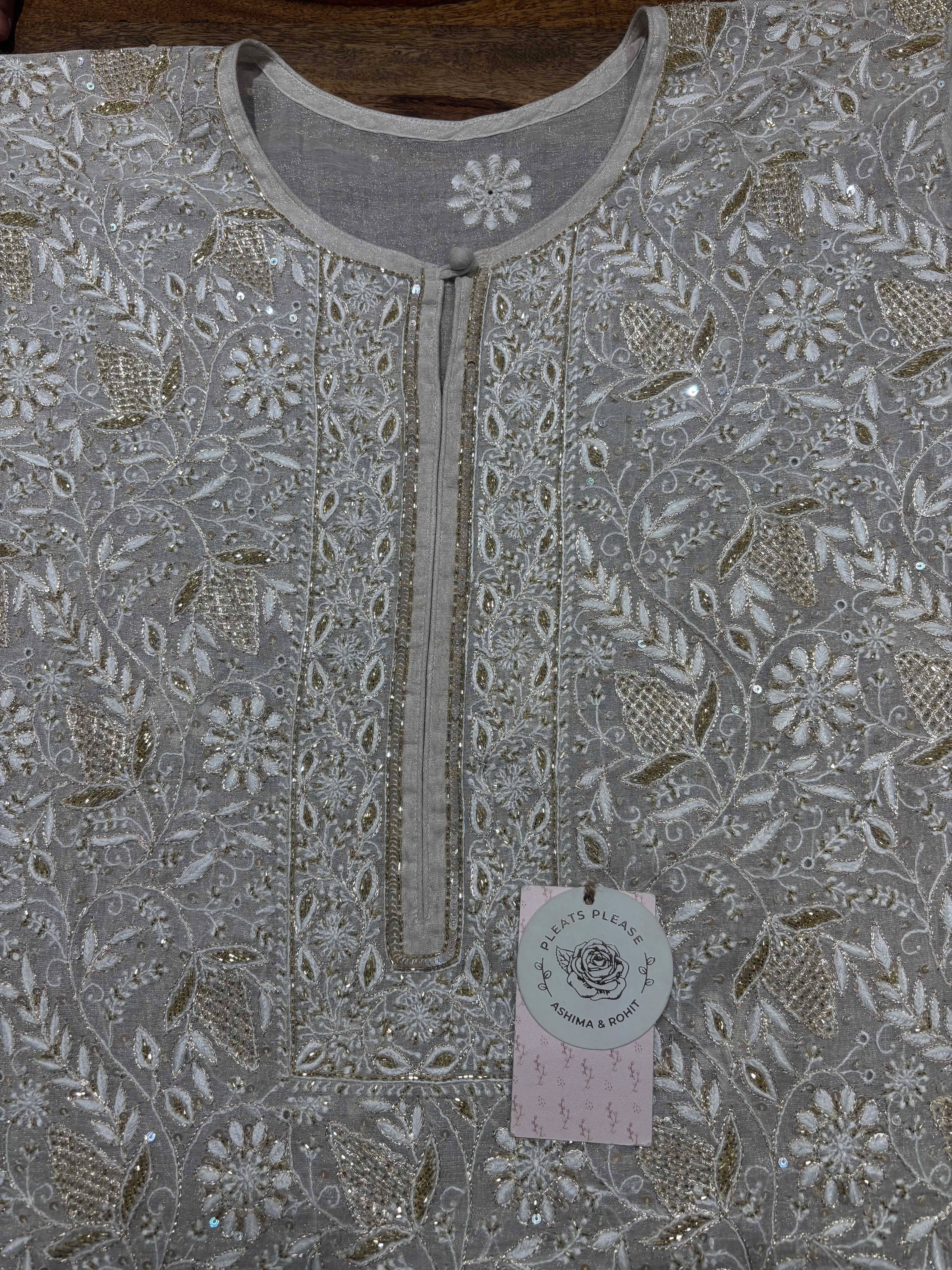Dyeable Pure & Premium Silver Tissue Chikankari Kurta & Dupatta Set