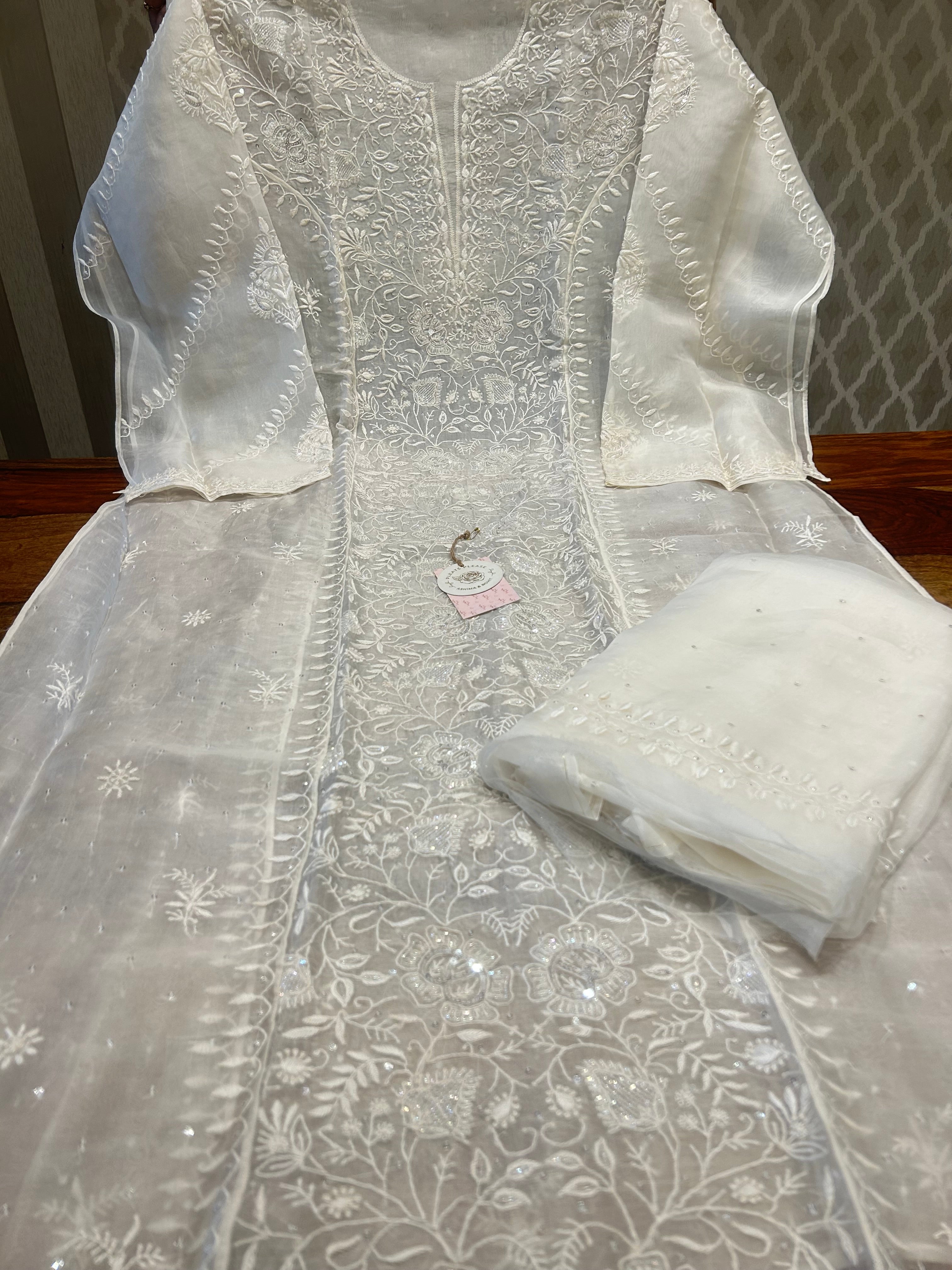 Dyeable Chikankari Organza Kurta & Dupatta Set