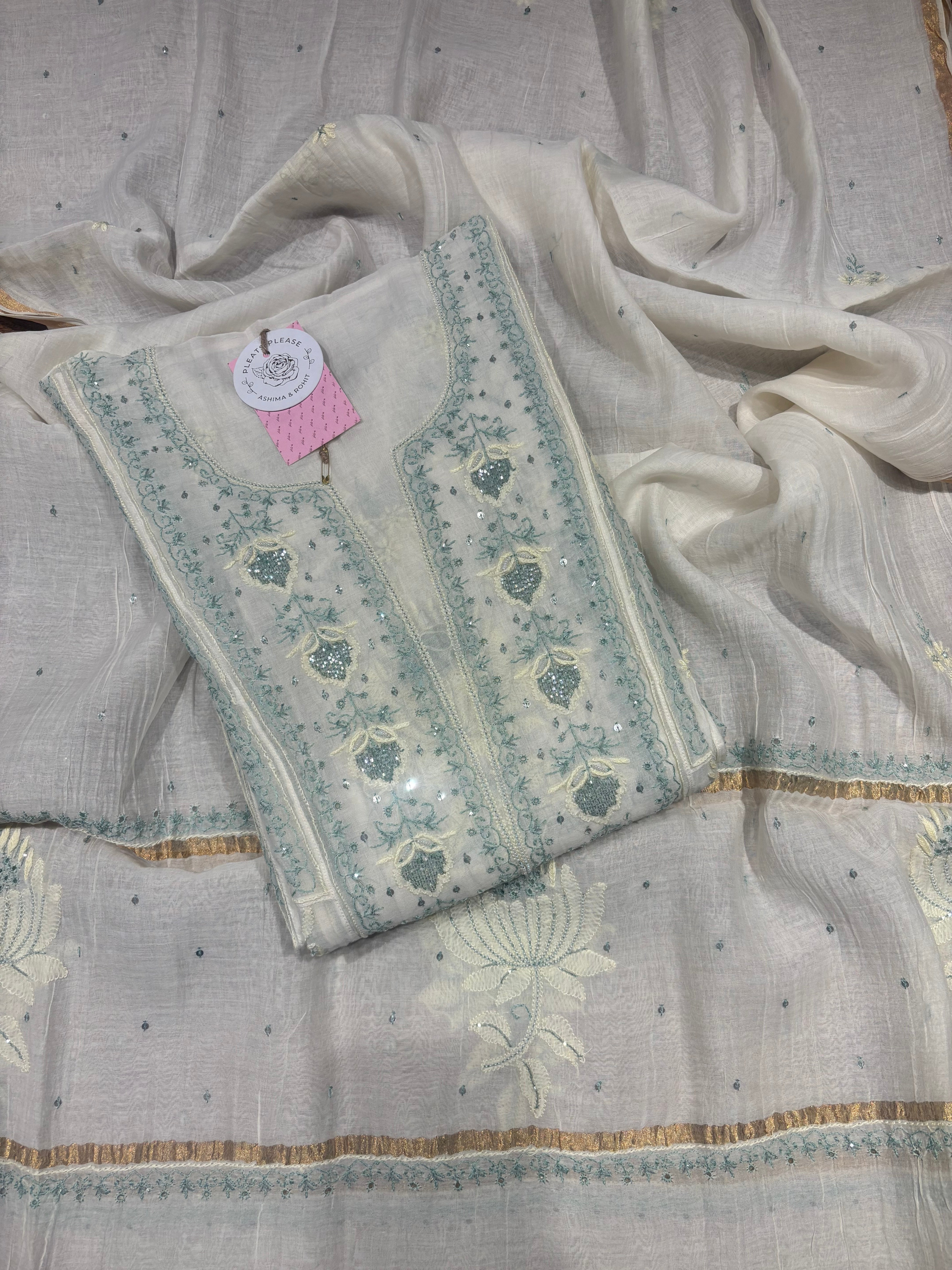 Dyeable Chanderi Mul Chikankari Anarkali & Dupatta Set