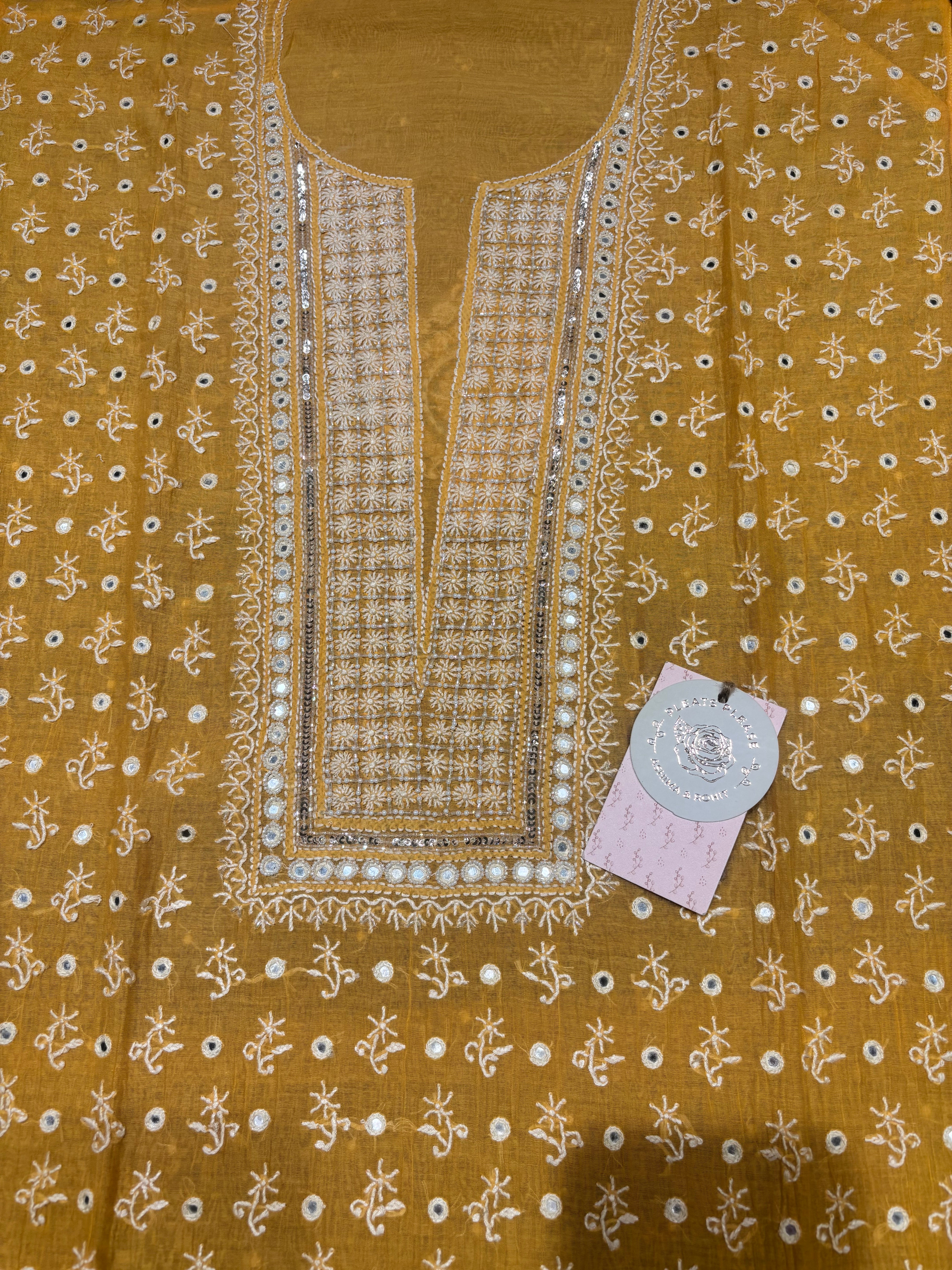 Mango Yellow Chanderi Mul Chikankari Kurta & Dupatta Set