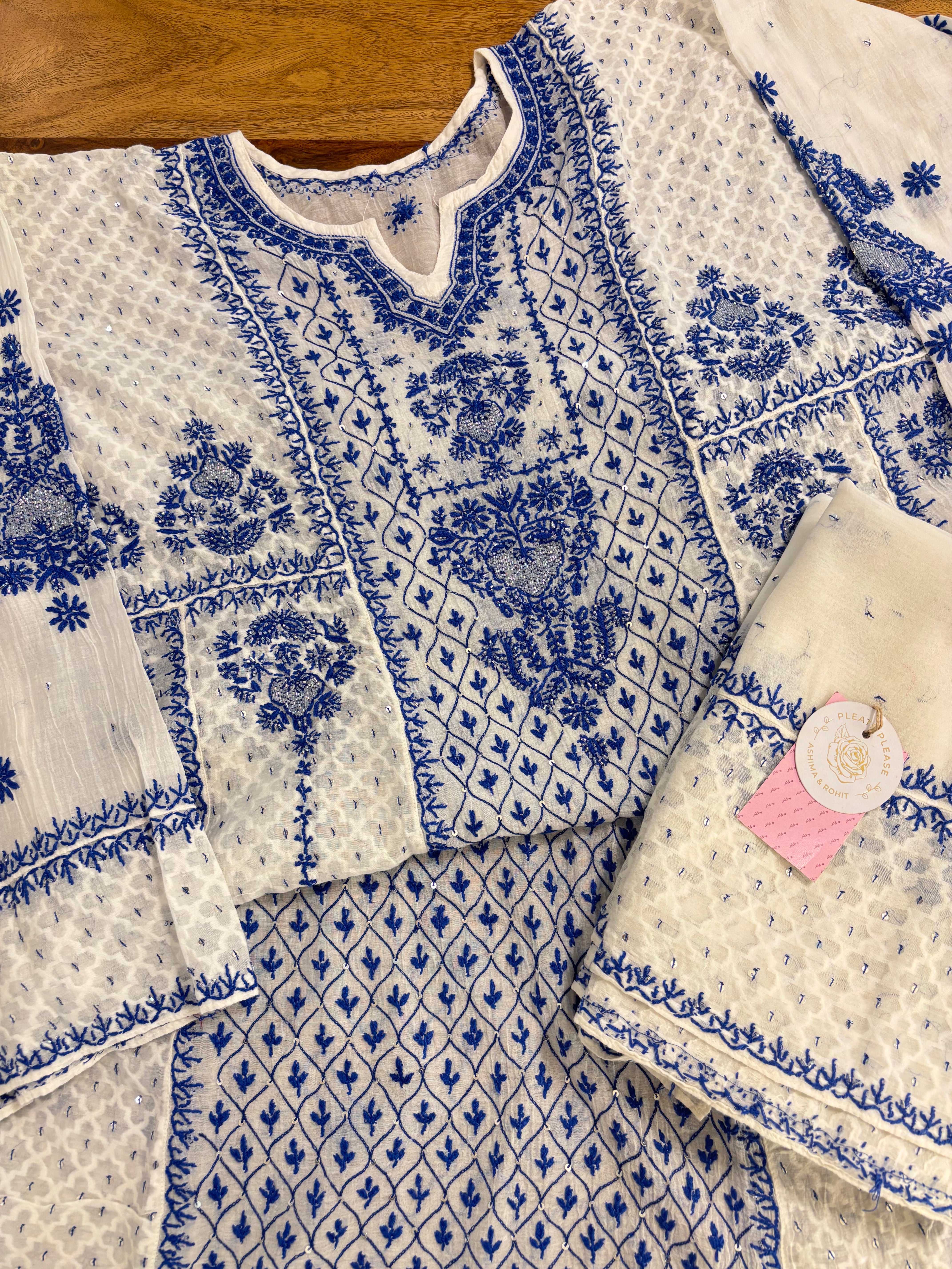 Dyeable Chanderi Mul Chikankari Anarkali & Dupatta Set