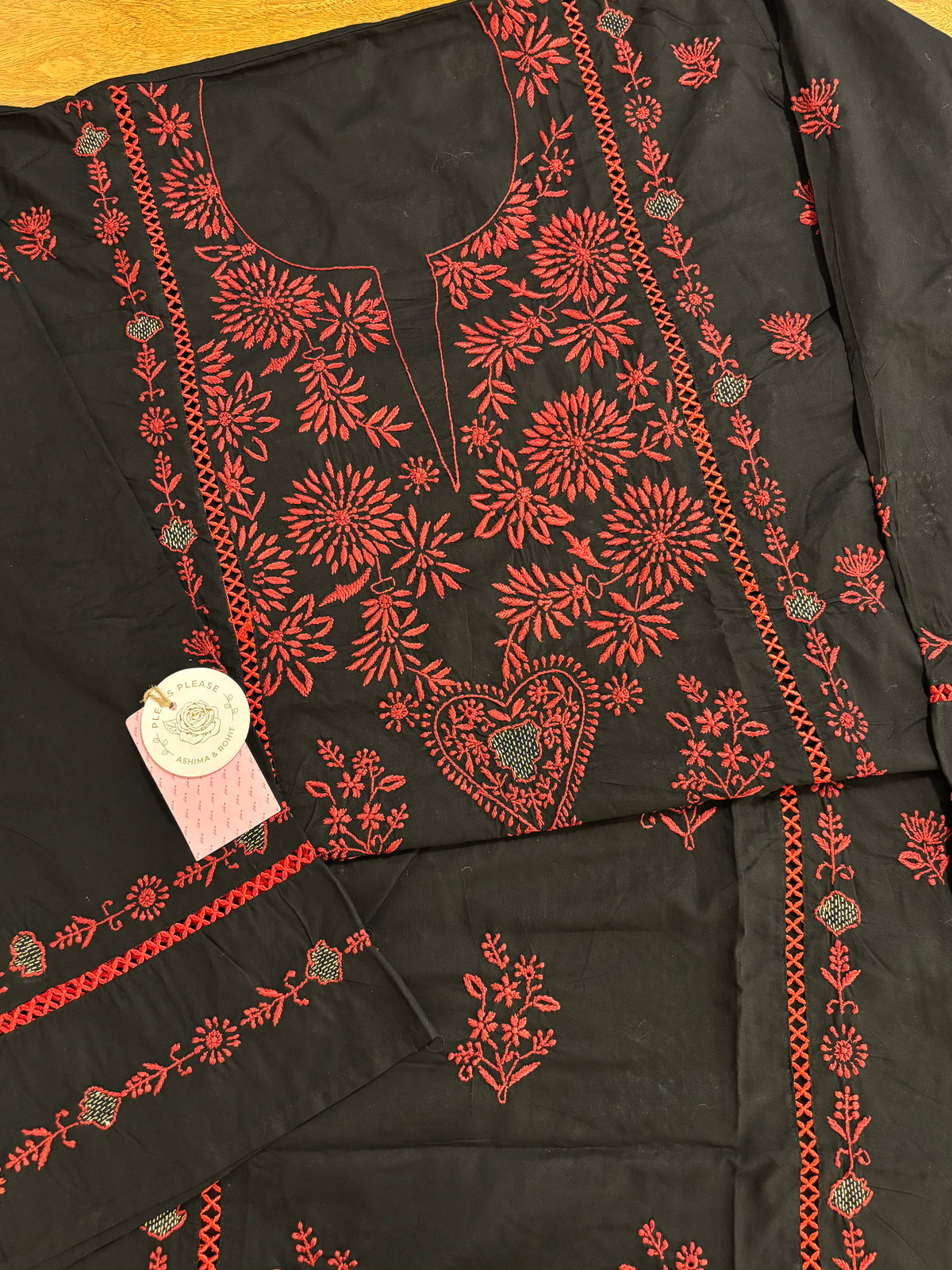 Black Cotton Chikankari Women Kurta