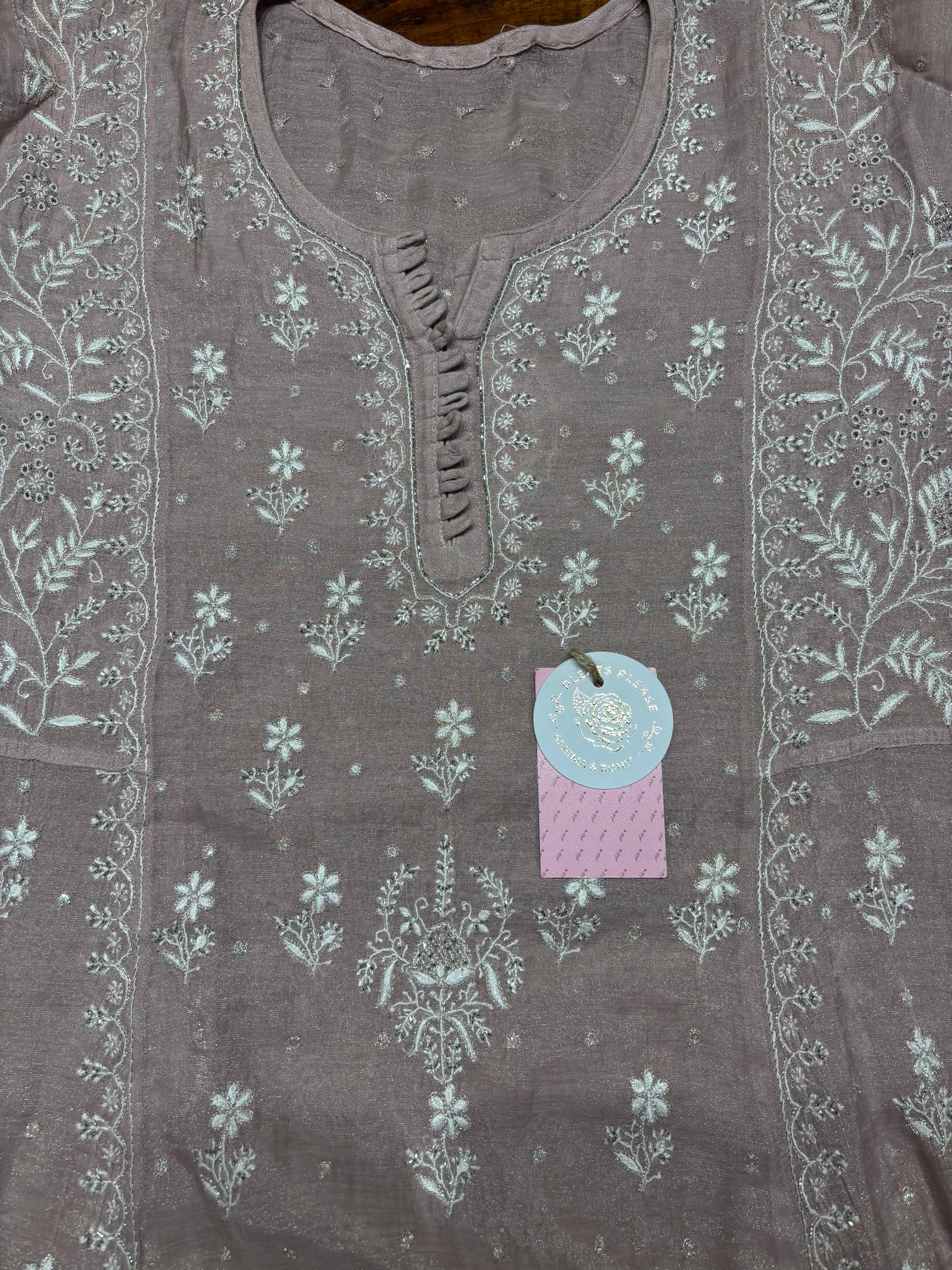 Lilac Pure & Premium Silver Tissue Chikankari Anarkali & Dupatta Set