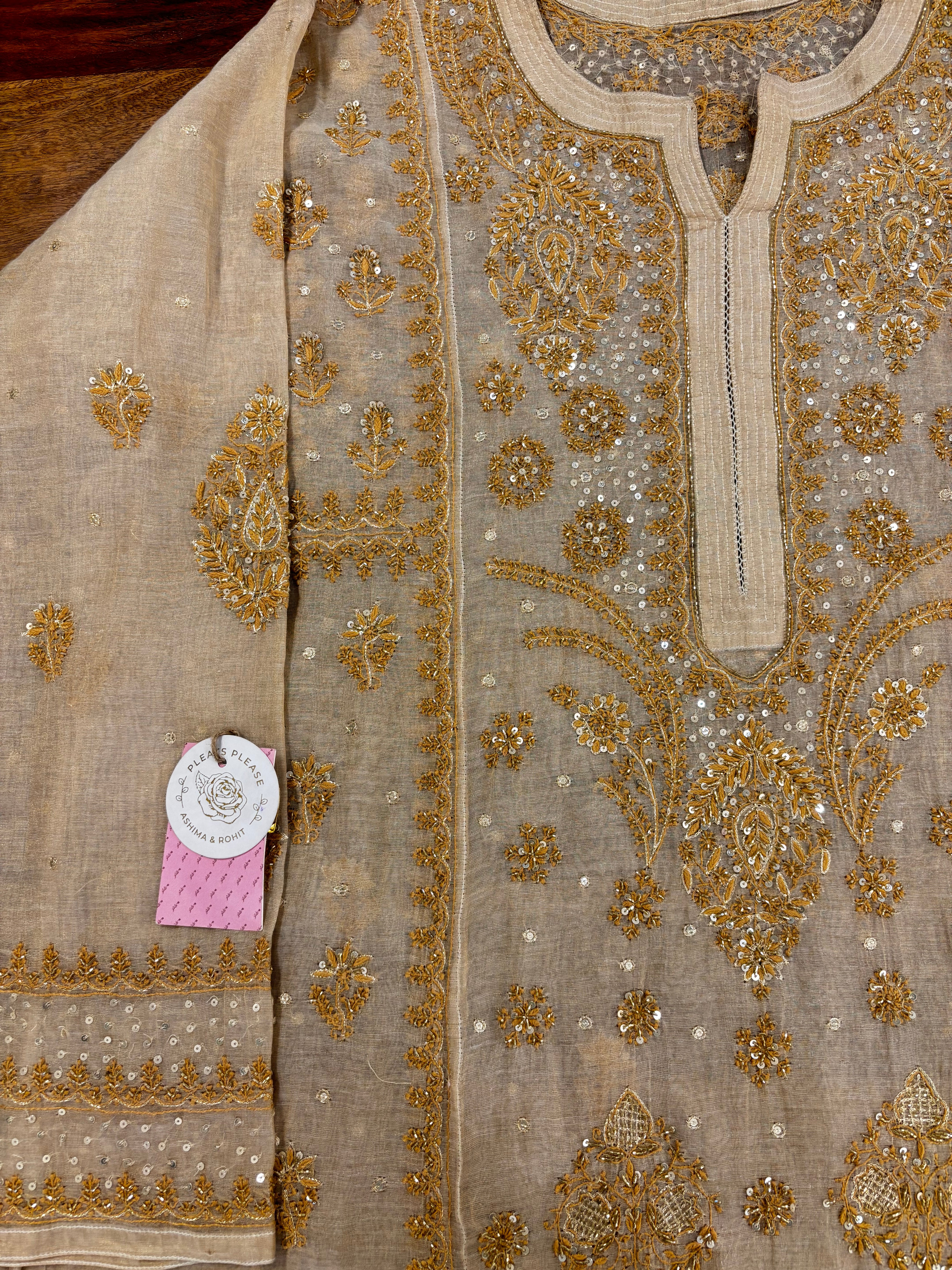 Dyeable Pure & Premium Tissue Chikankari Kurta & Dupatta - Pleats PleaseChikankari