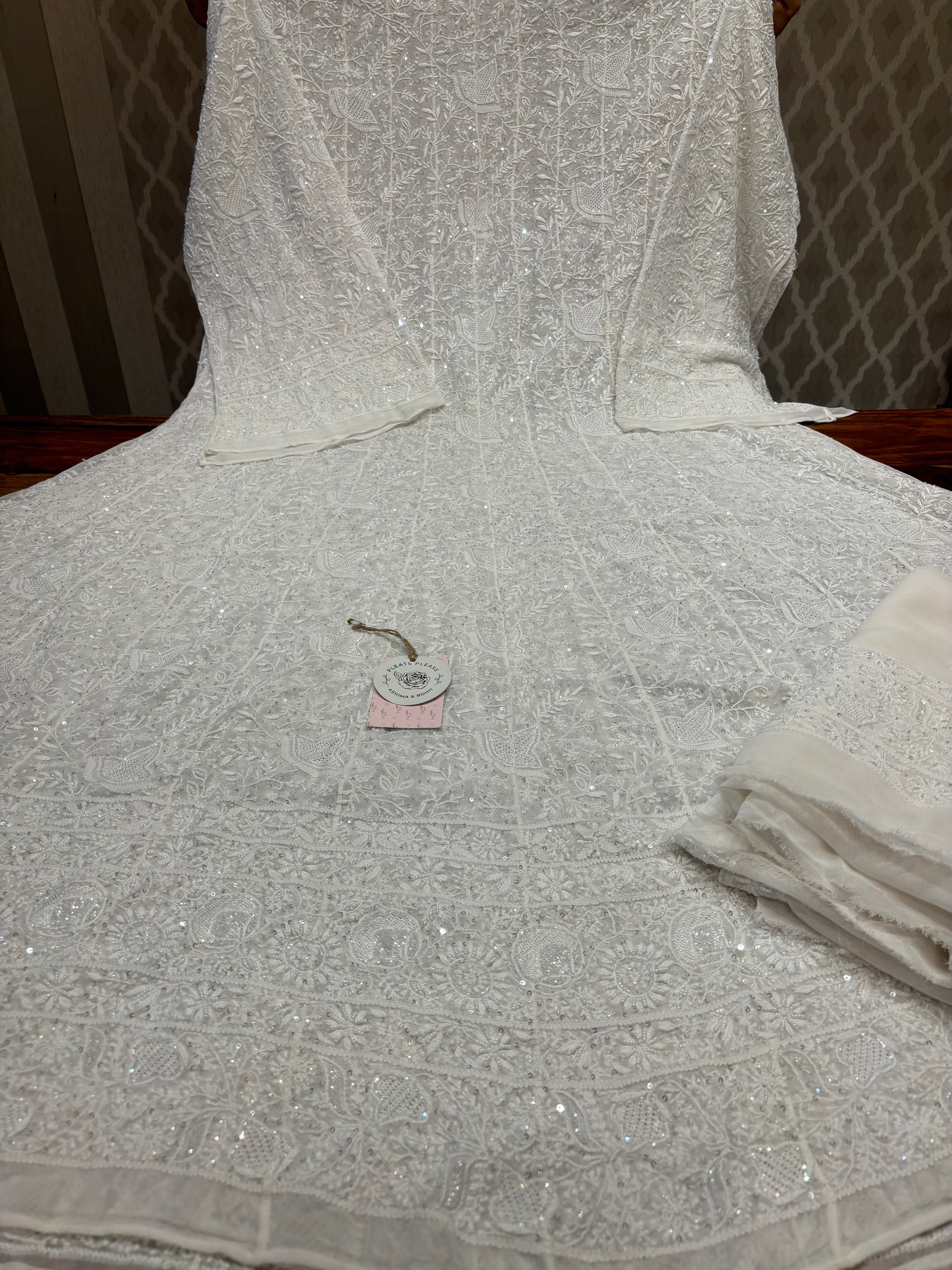 Dyeable Pure And Premium Georgette Chikankari Anarkali And Dupatta Set
