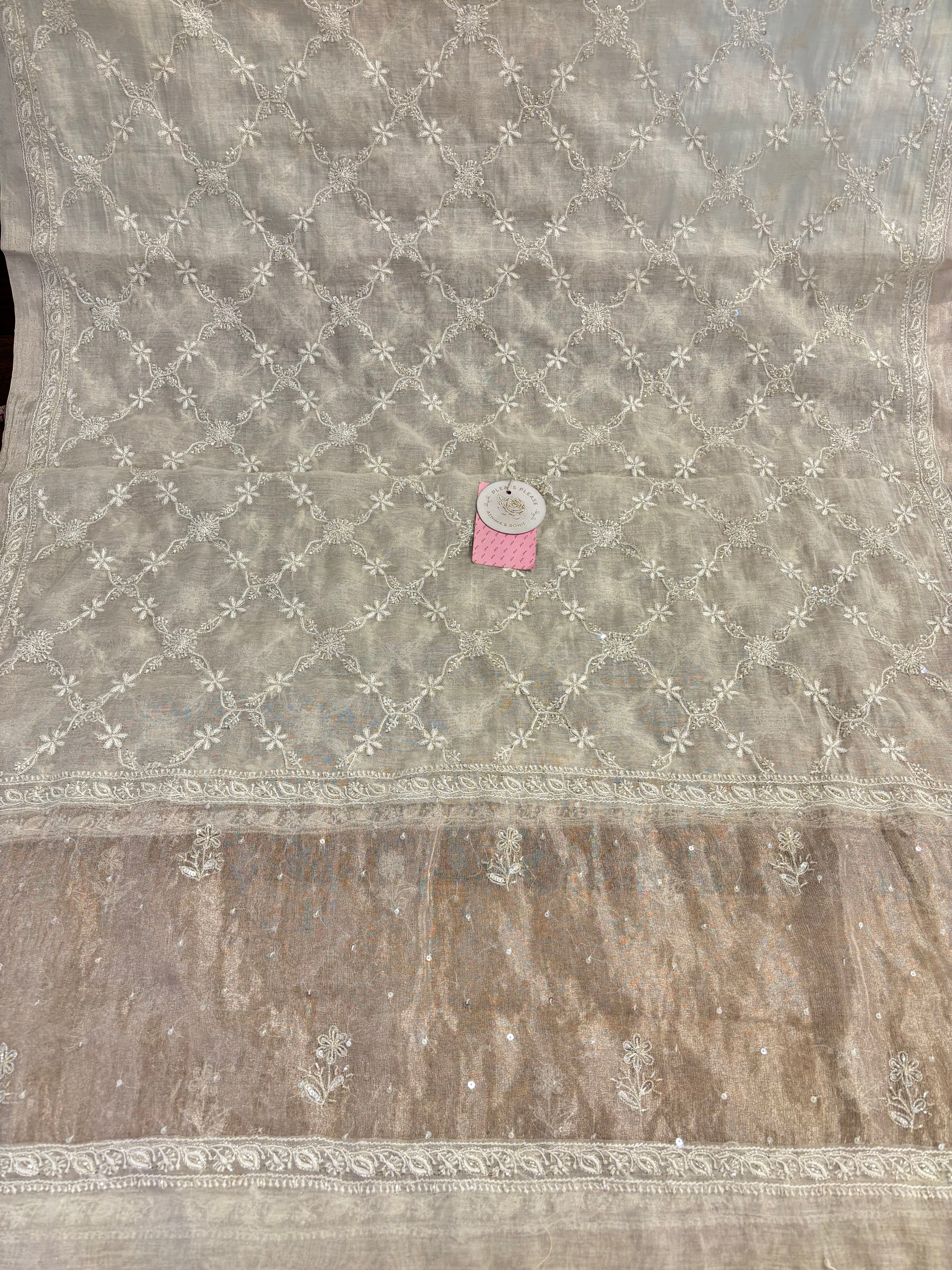 Dyeable Pure Tissue A-line Chikankari Kurta & Dupatta