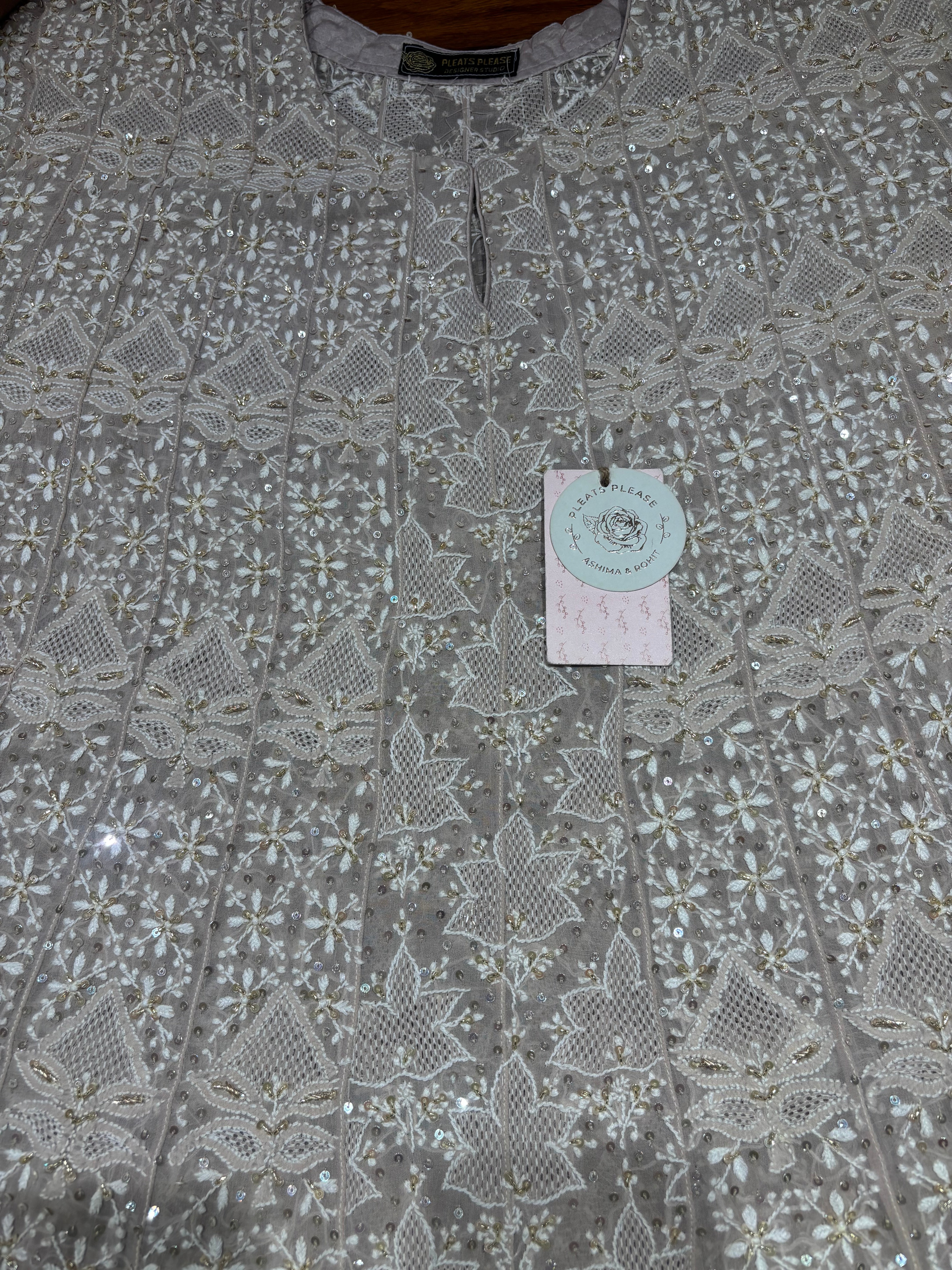 Lavender Gray Pure & Premium ek taar Georgette Chikankari Anarkali & Dupatta Set