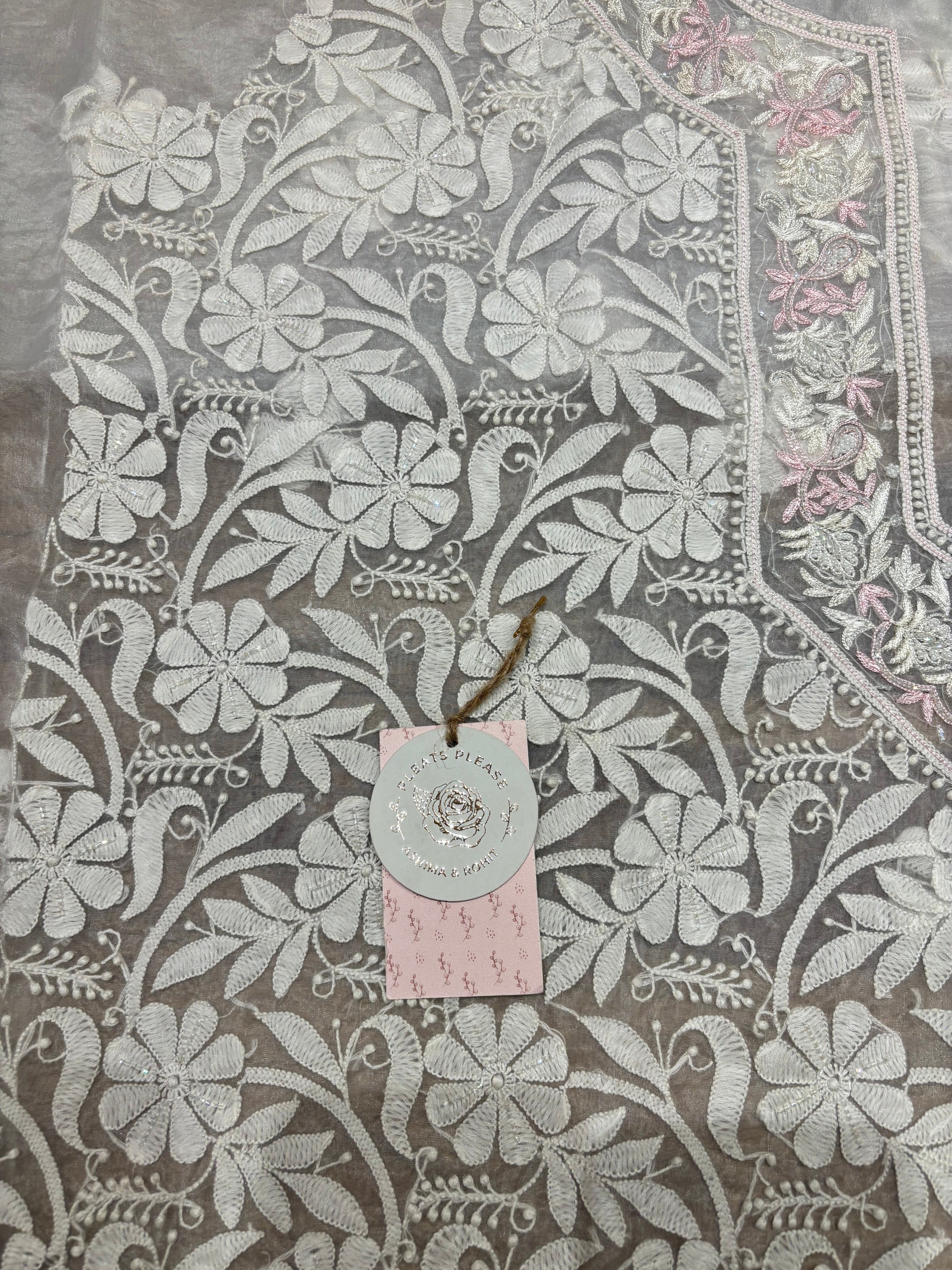 Dyeable Organza Chikankari Kurta Fabric
