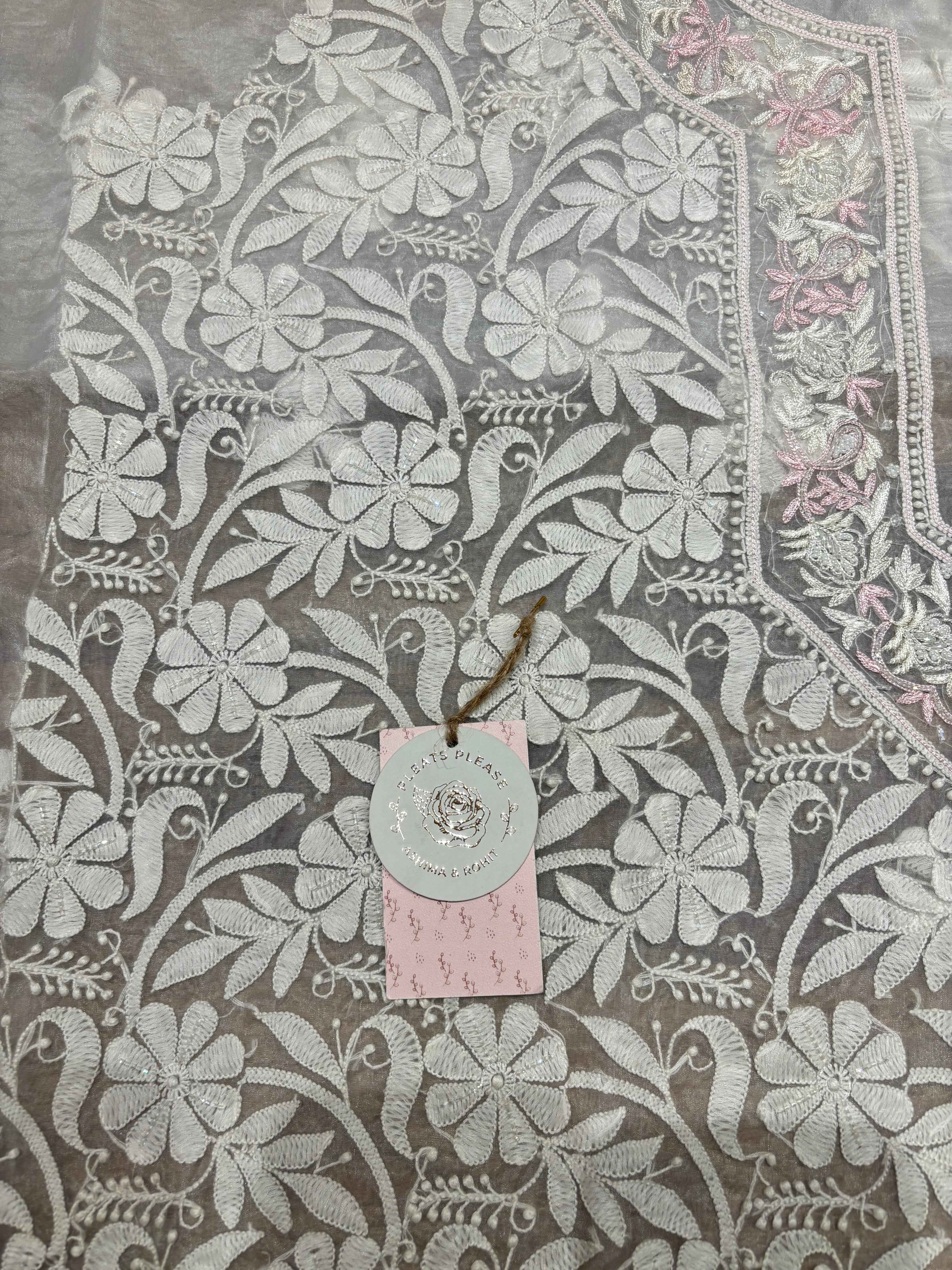 Dyeable Organza Chikankari Kurta Fabric - Pleats PleaseChikankari
