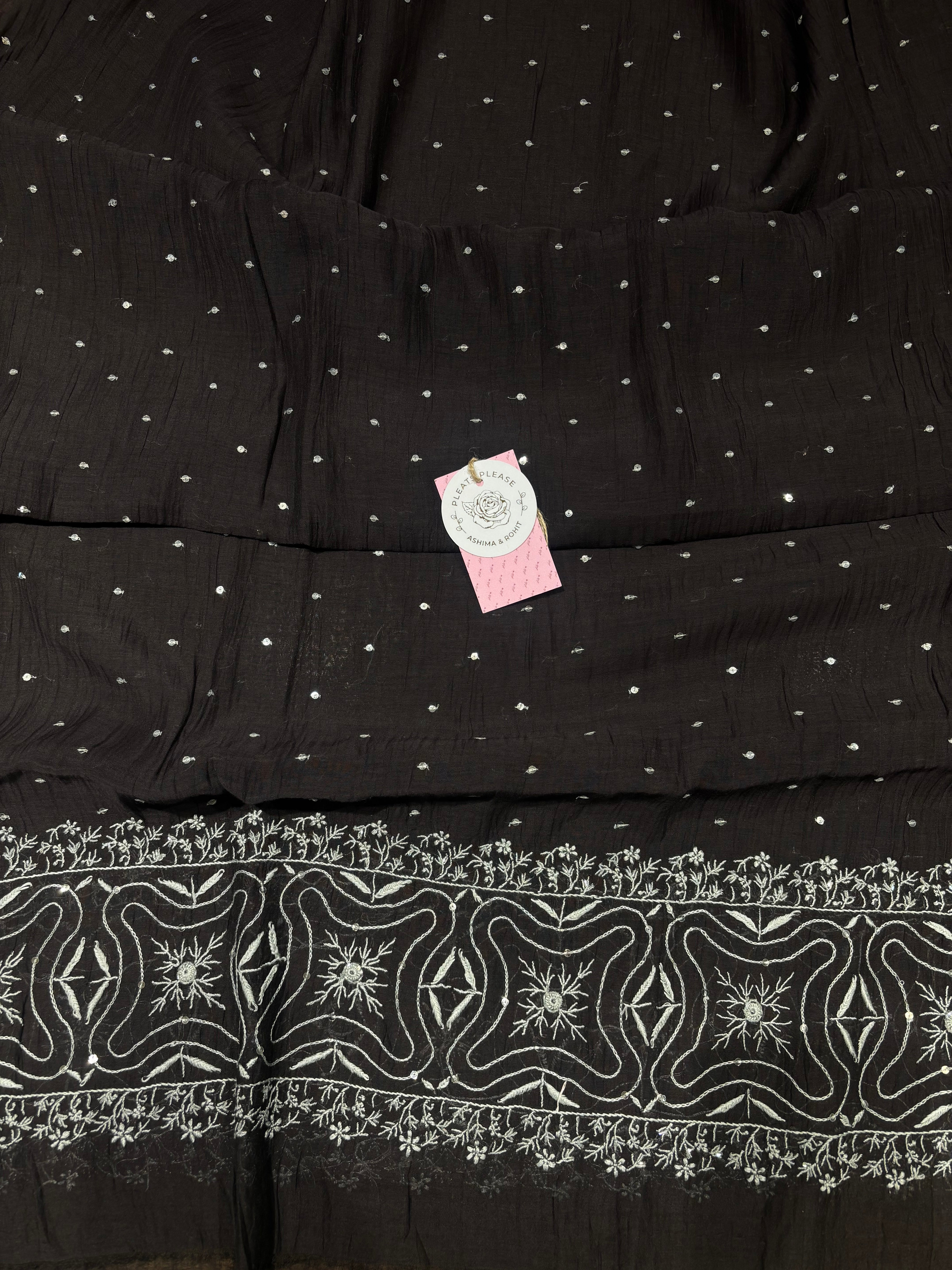 Black Chanderi Mul Chikankari Kurta & Dupatta Set