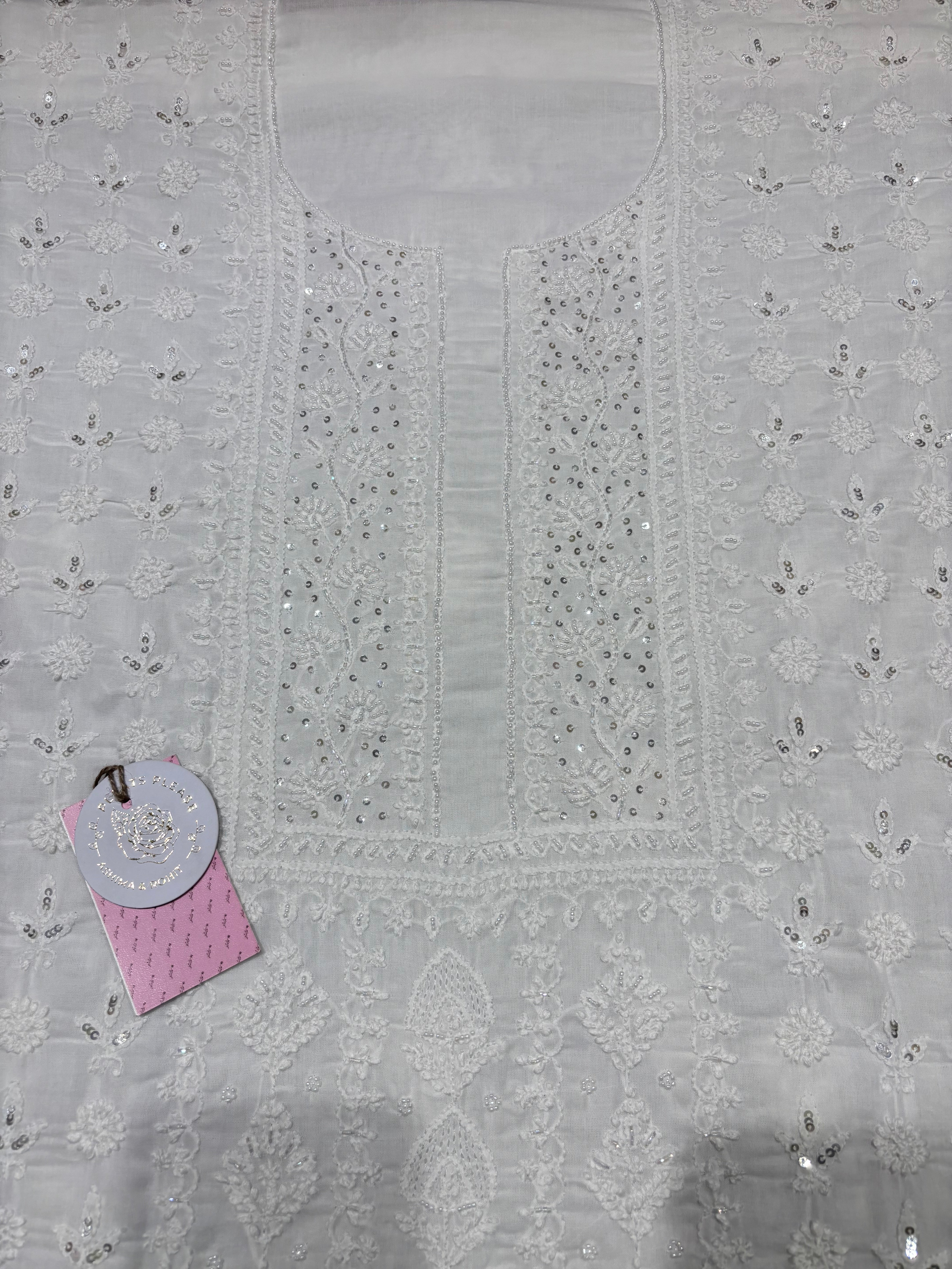 Dyeable Mulmul Chikankari Kurta, Dupatta & Bottom Fabric