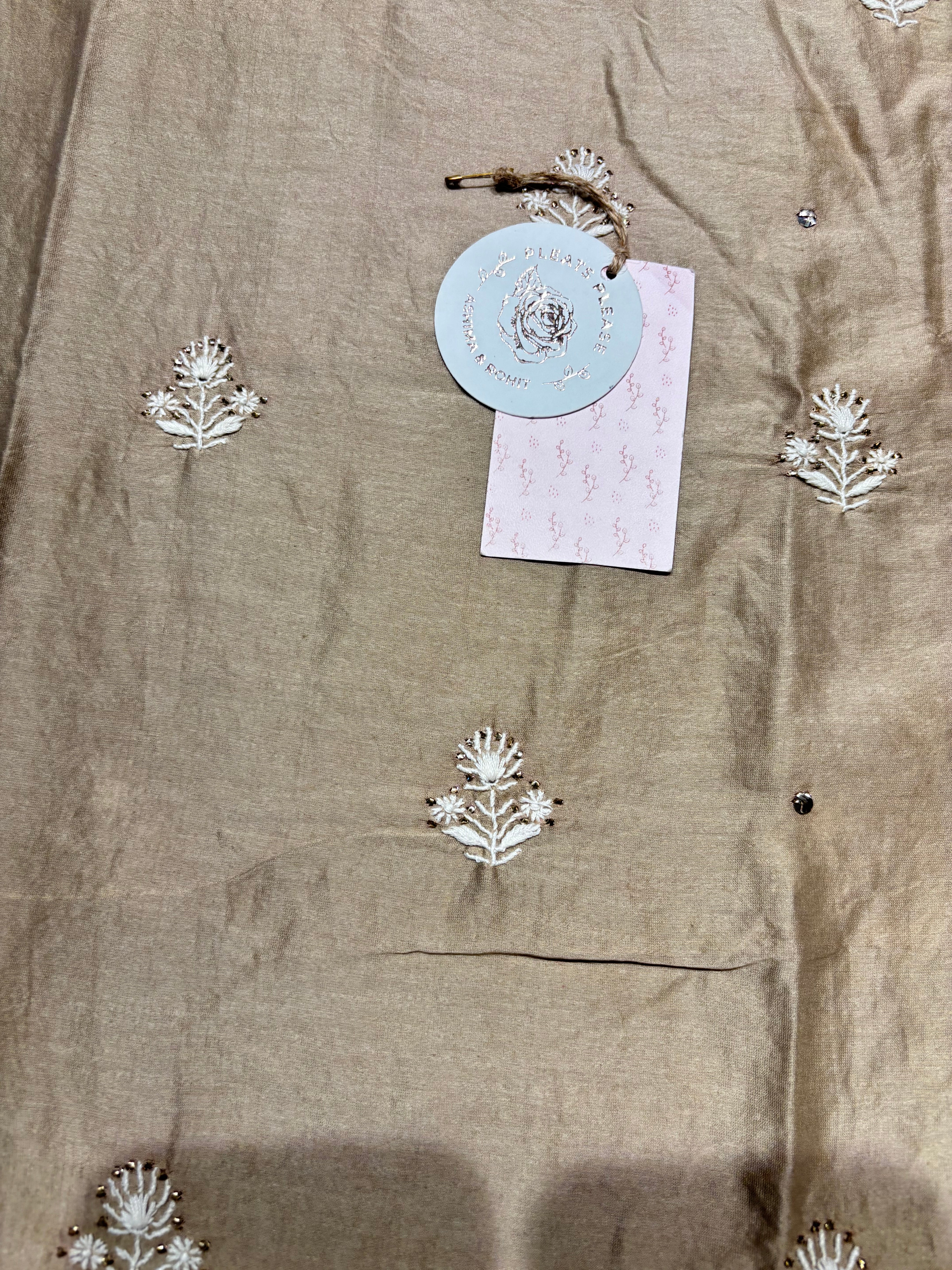 Beige Chanderi Silk Chikankari Mukaish Men’s Kurta Fabric