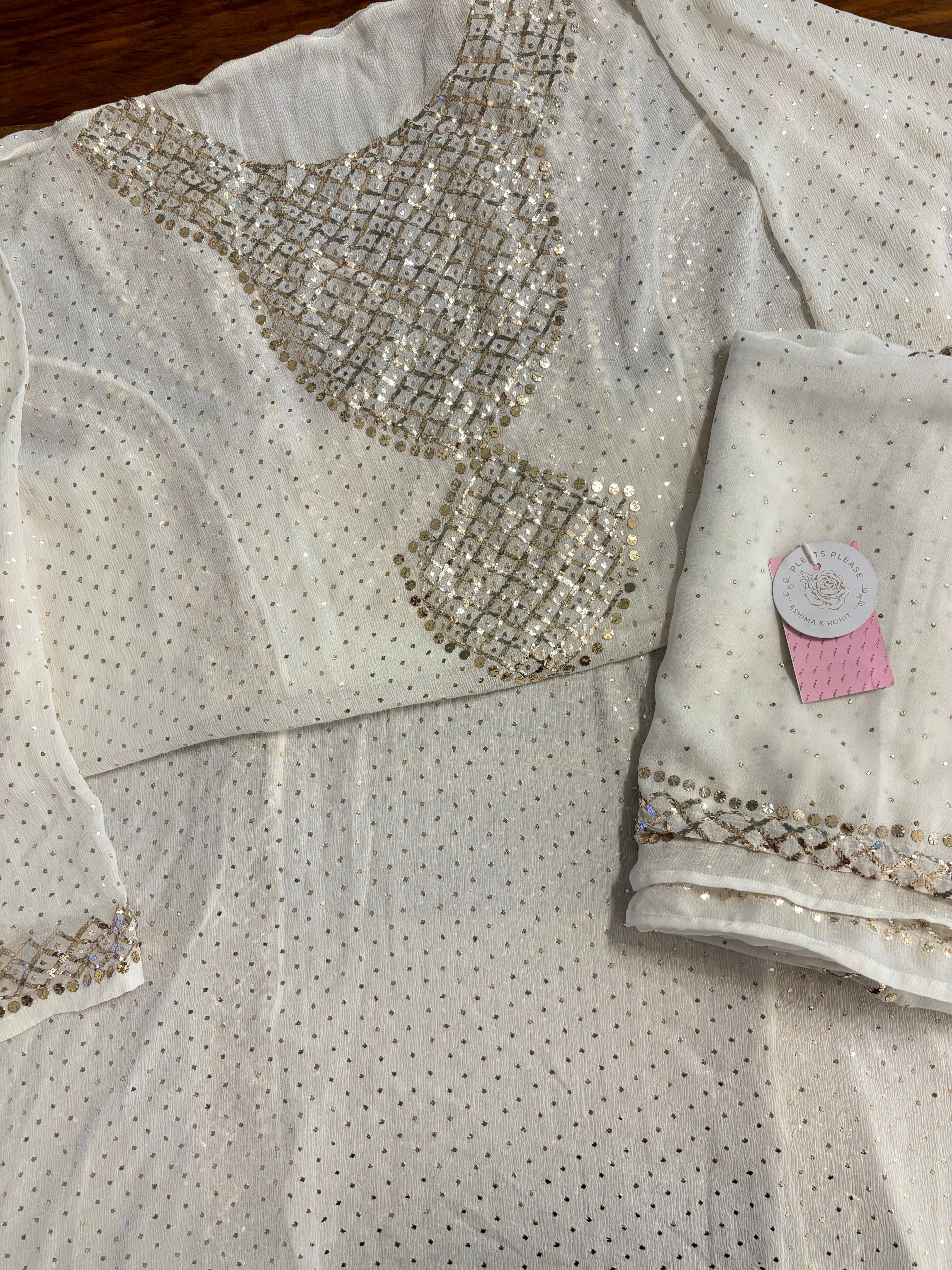 Dyeable Pure Chiffon Mukaish Kurta & Dupatta