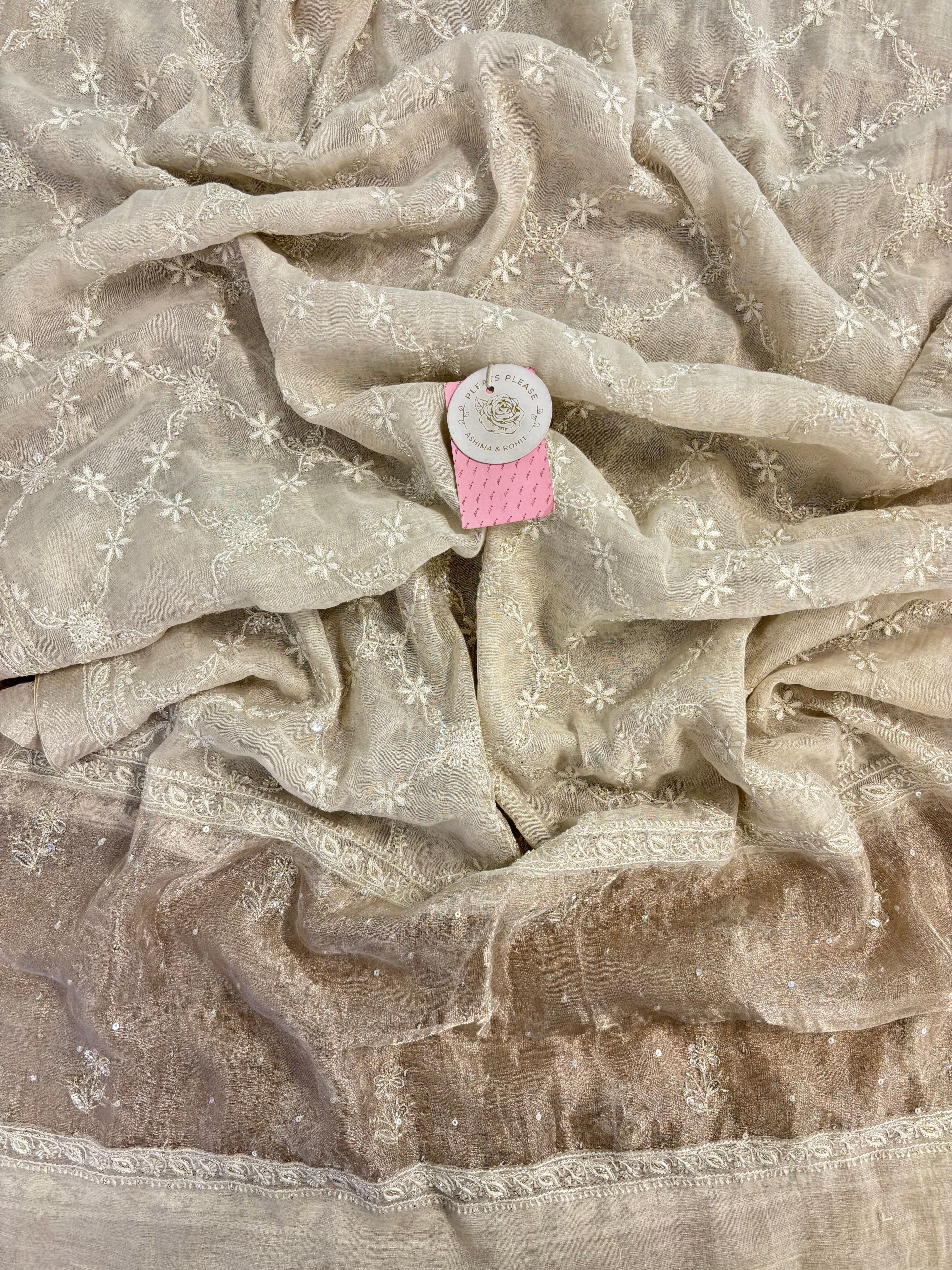 Dyeable Pure Tissue A-line Chikankari Kurta & Dupatta