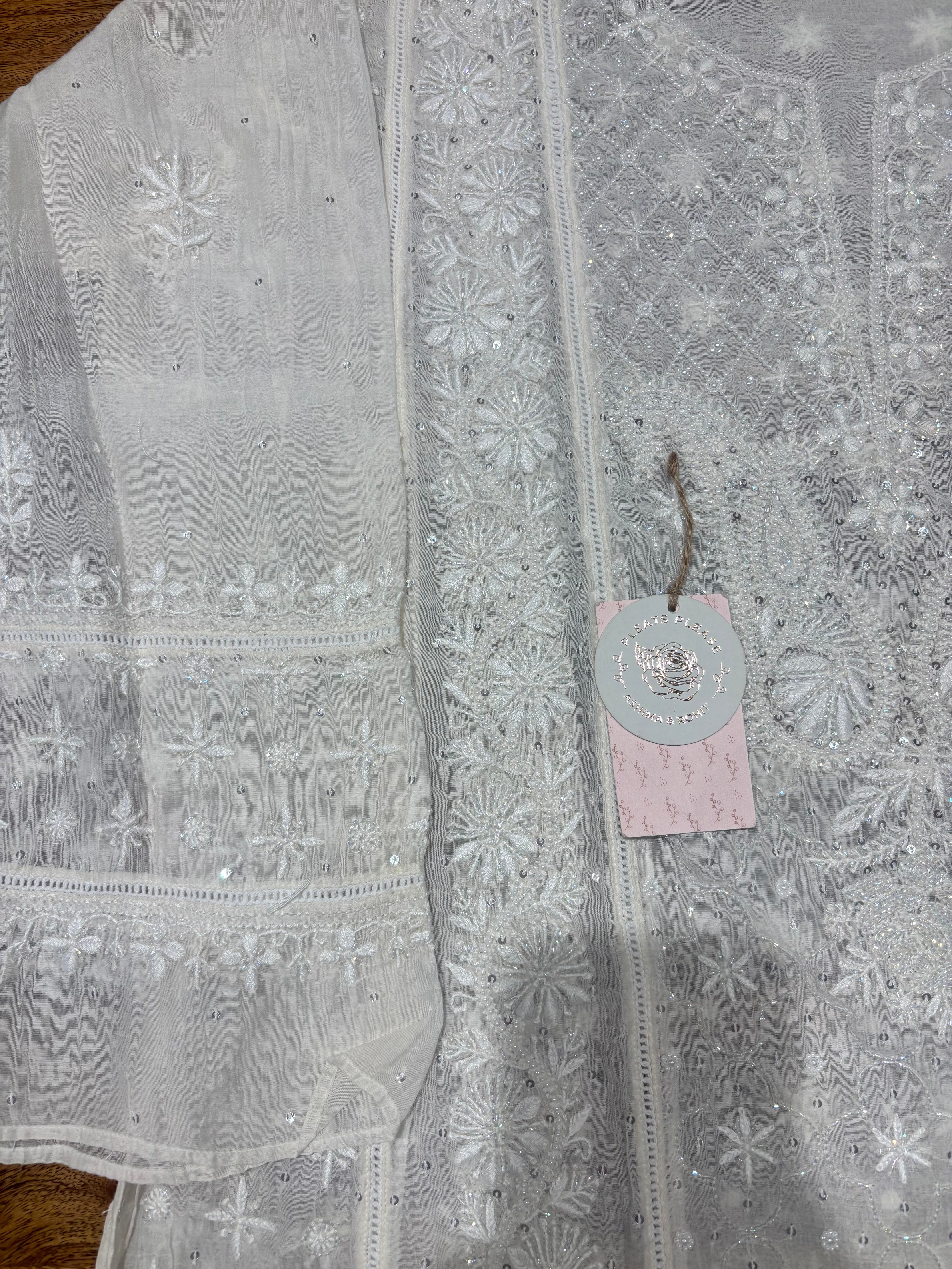 Dyeable Chanderi Mul Chikankari Kurta & Dupatta Set