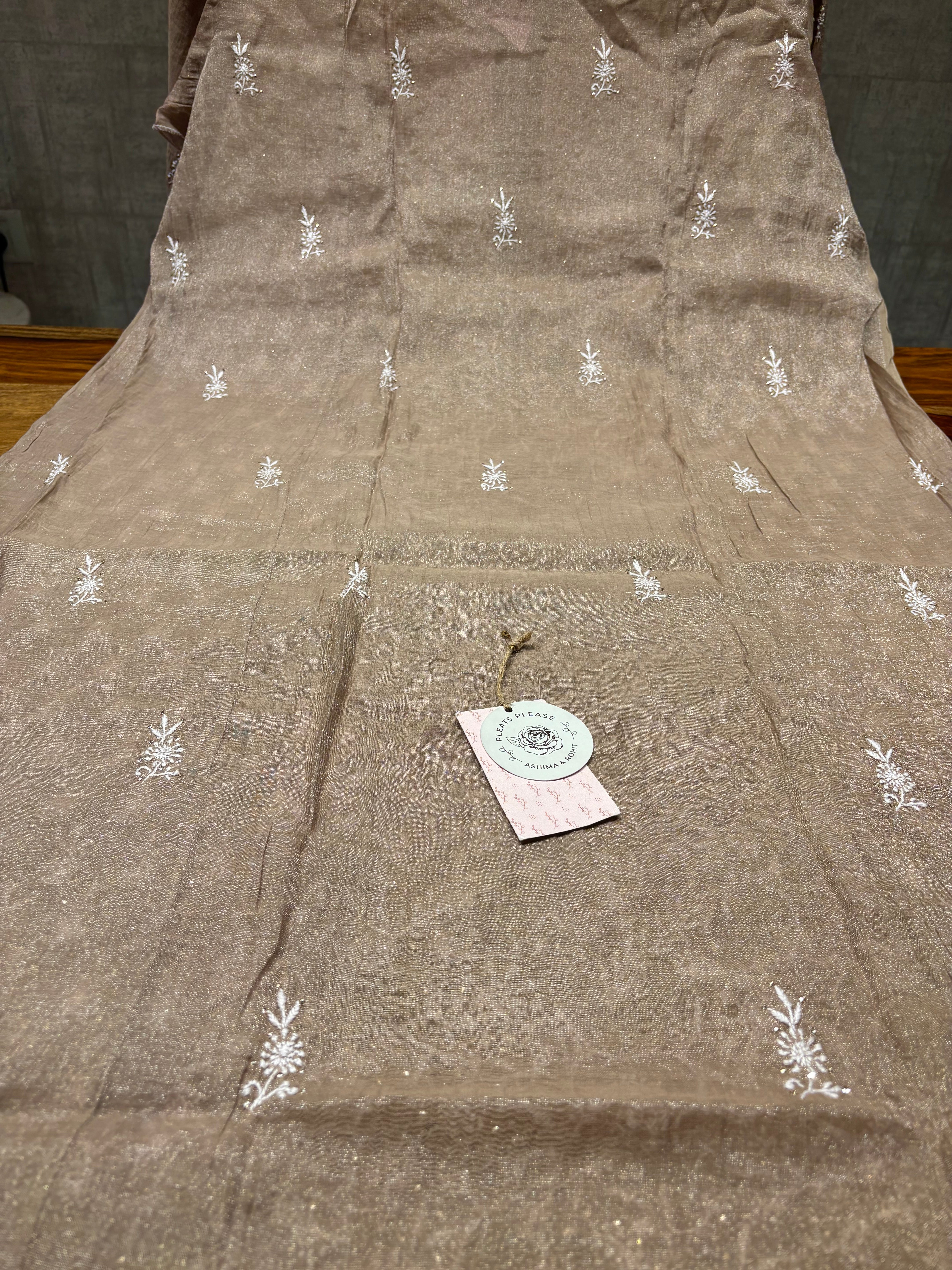 Brown Pure And Premium Tissue Chikankari Kurta And Dupatta Set