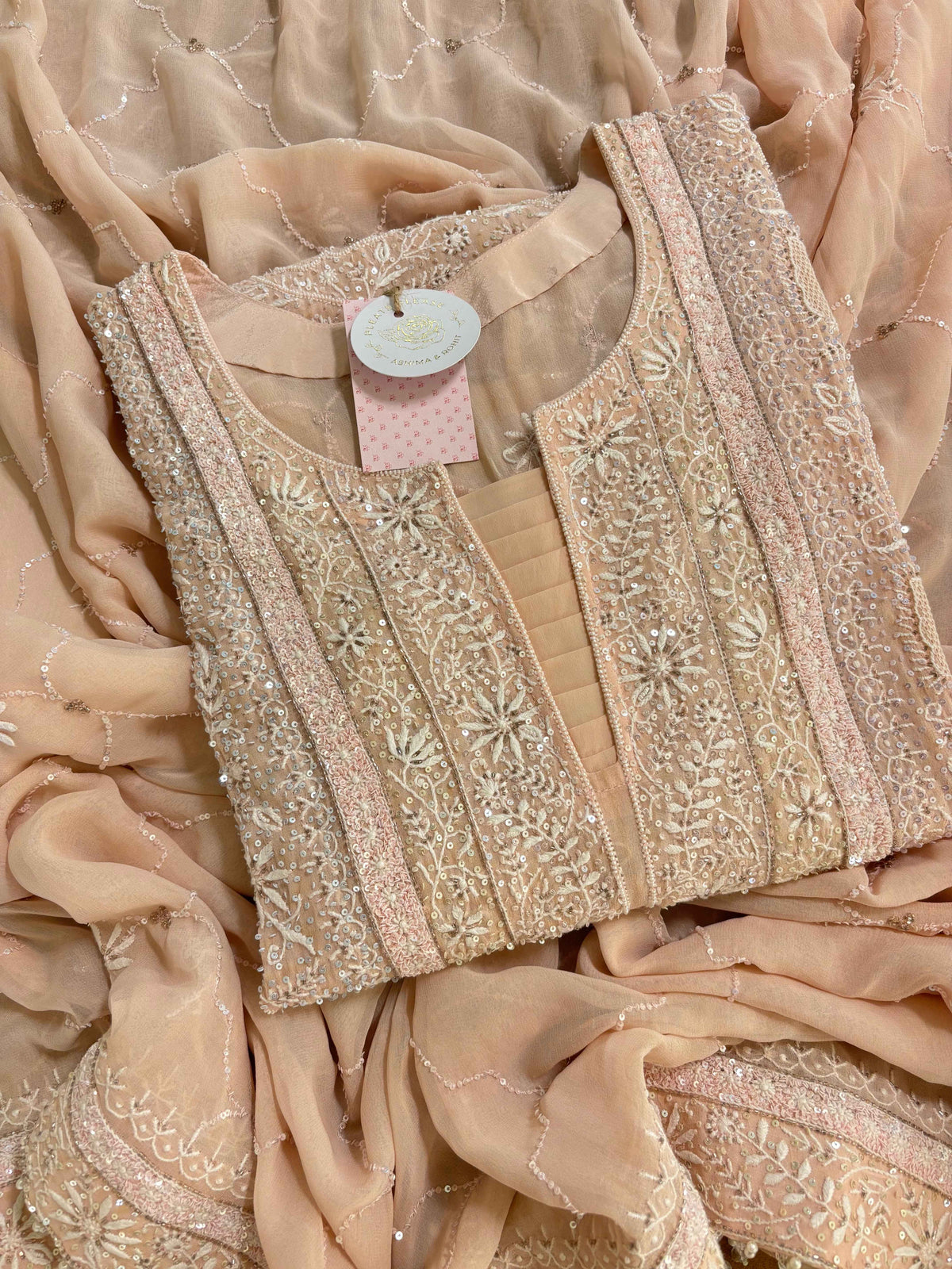 Pastel Peach Pure & Premium Georgette Chikankari Kurta & Dupatta