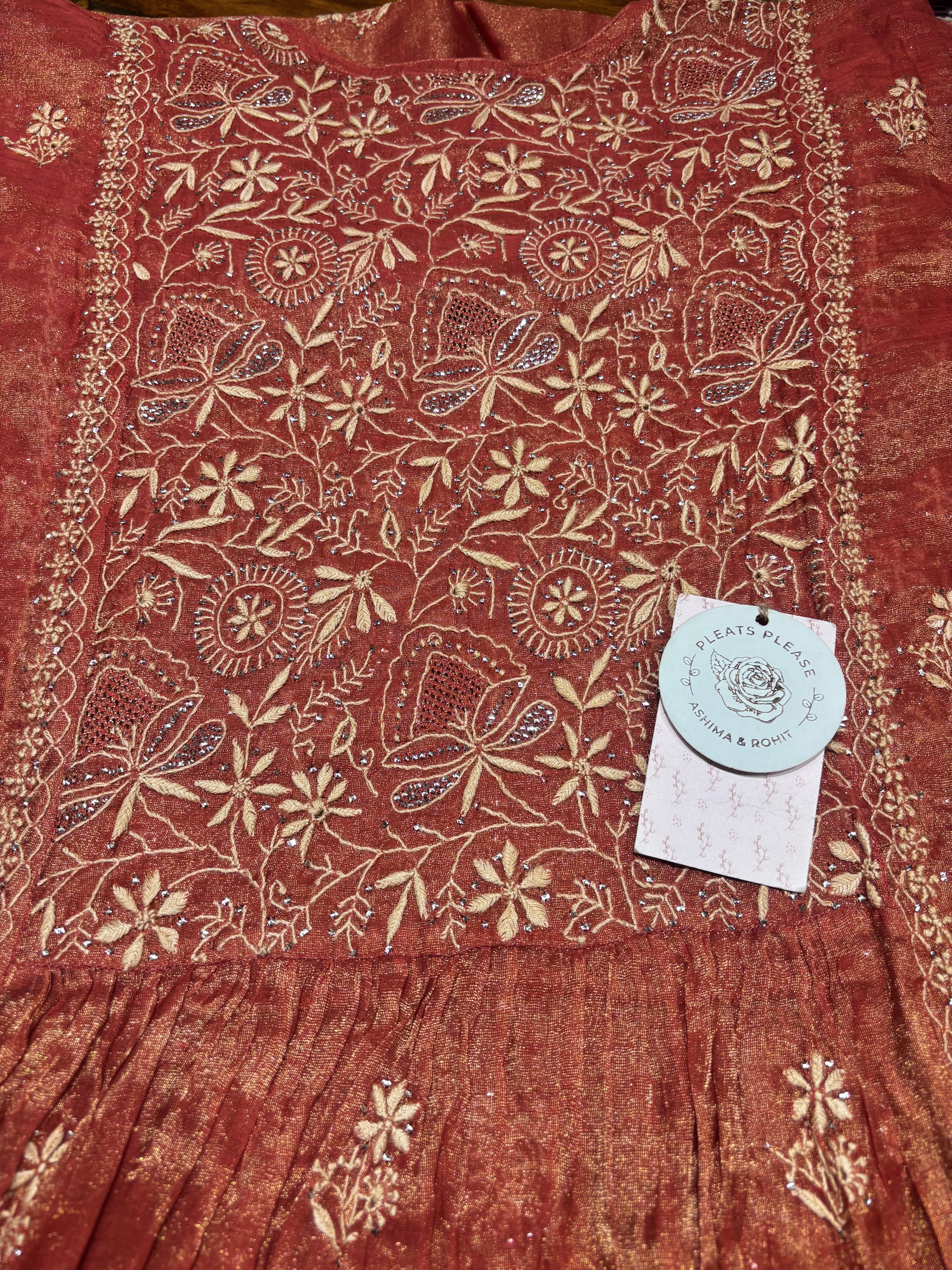 Burnt Orange Pure & Premium Tissue Angrakha Kurta & Dupatta Set
