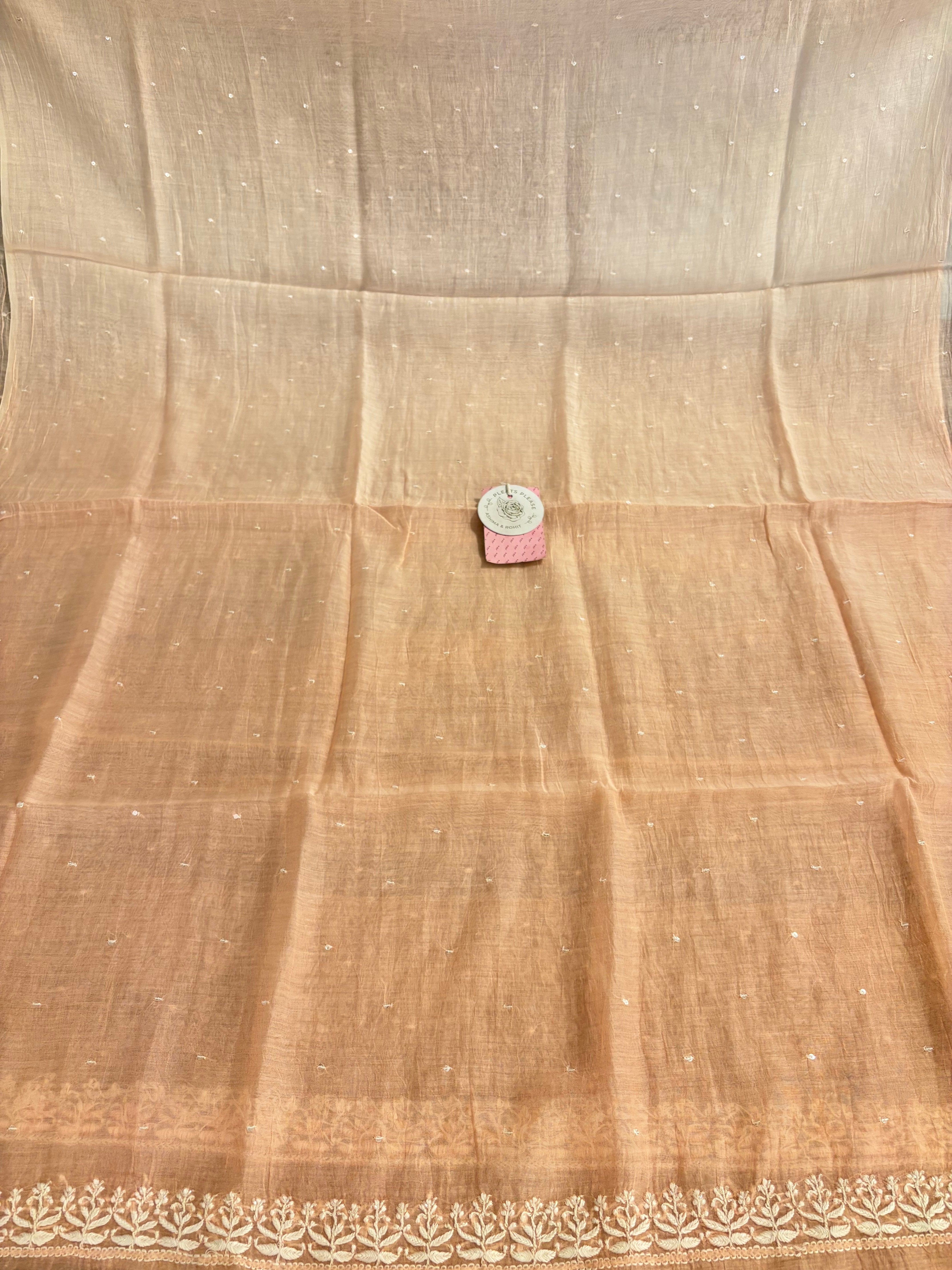 Pastel Peach Pure Chanderi Ombre Chikankari Kurta & Dupatta Set - Pleats PleaseChikankari