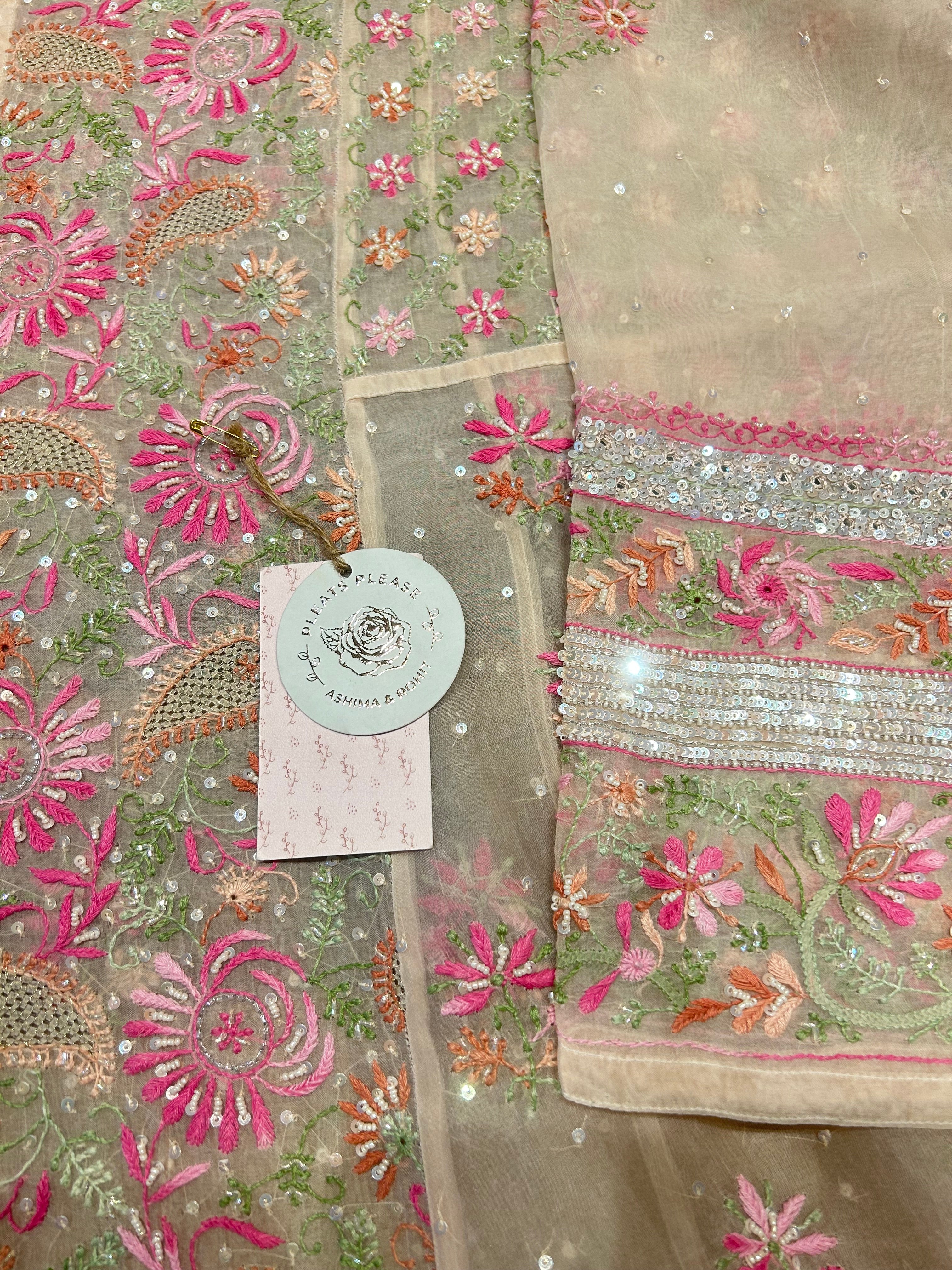 Blush Pink Chikankari Organza Anarkali & Dupatta
