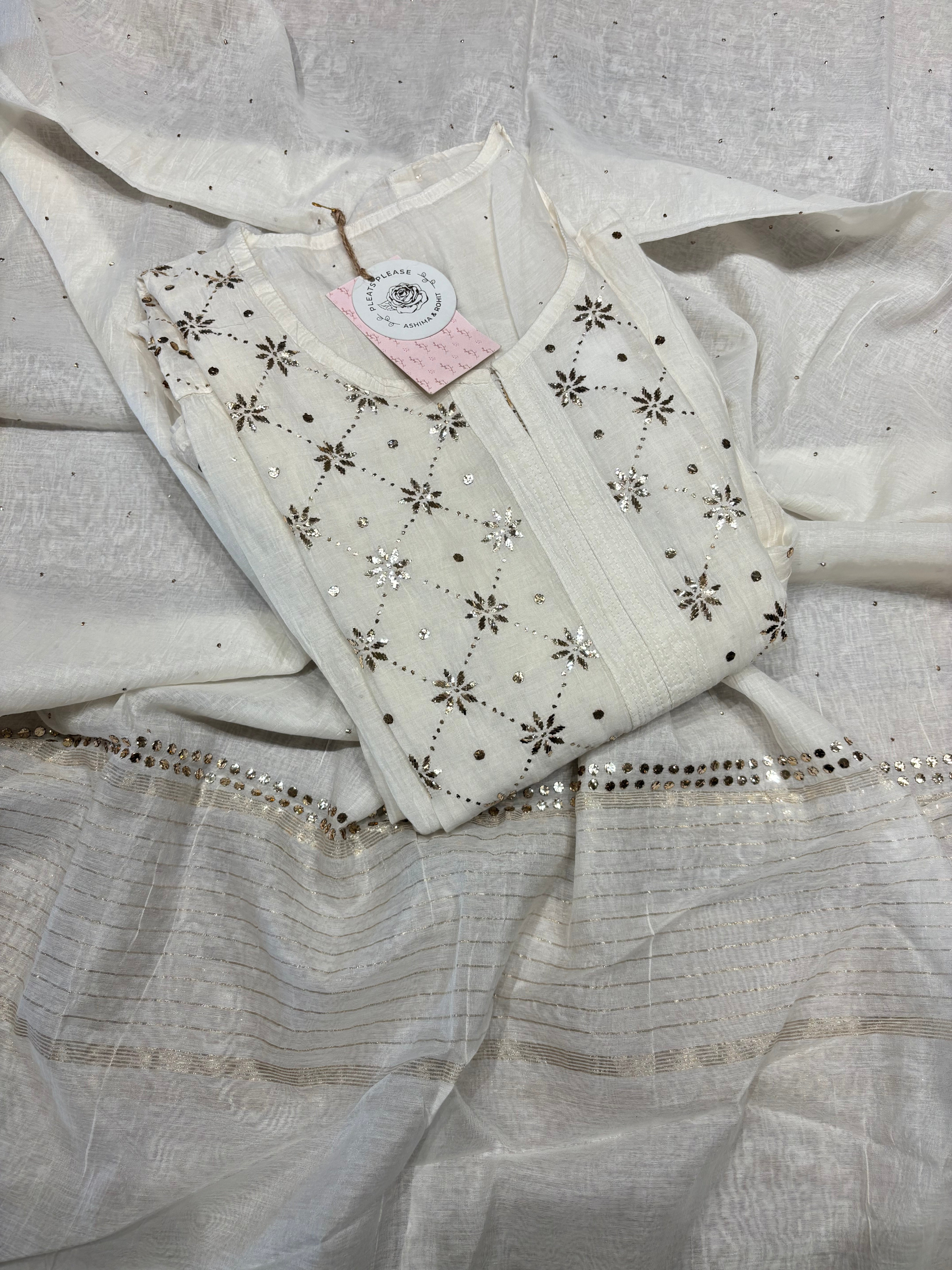 Dyeable Chanderi Mul Mukaish Aline Kurta And Dupatta Set