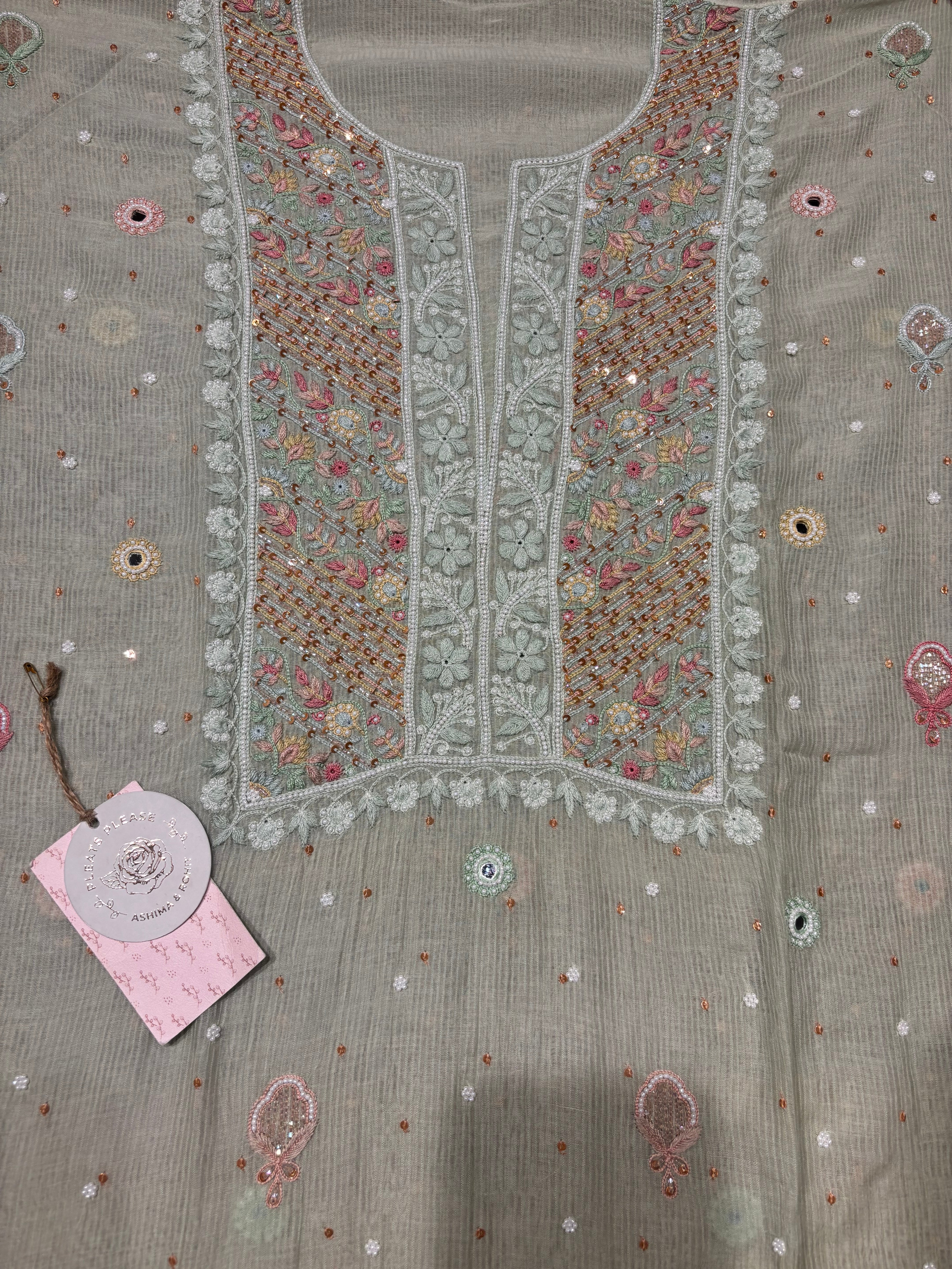 Mint Green Chanderi Mul Chikankari Kurta and Dupatta