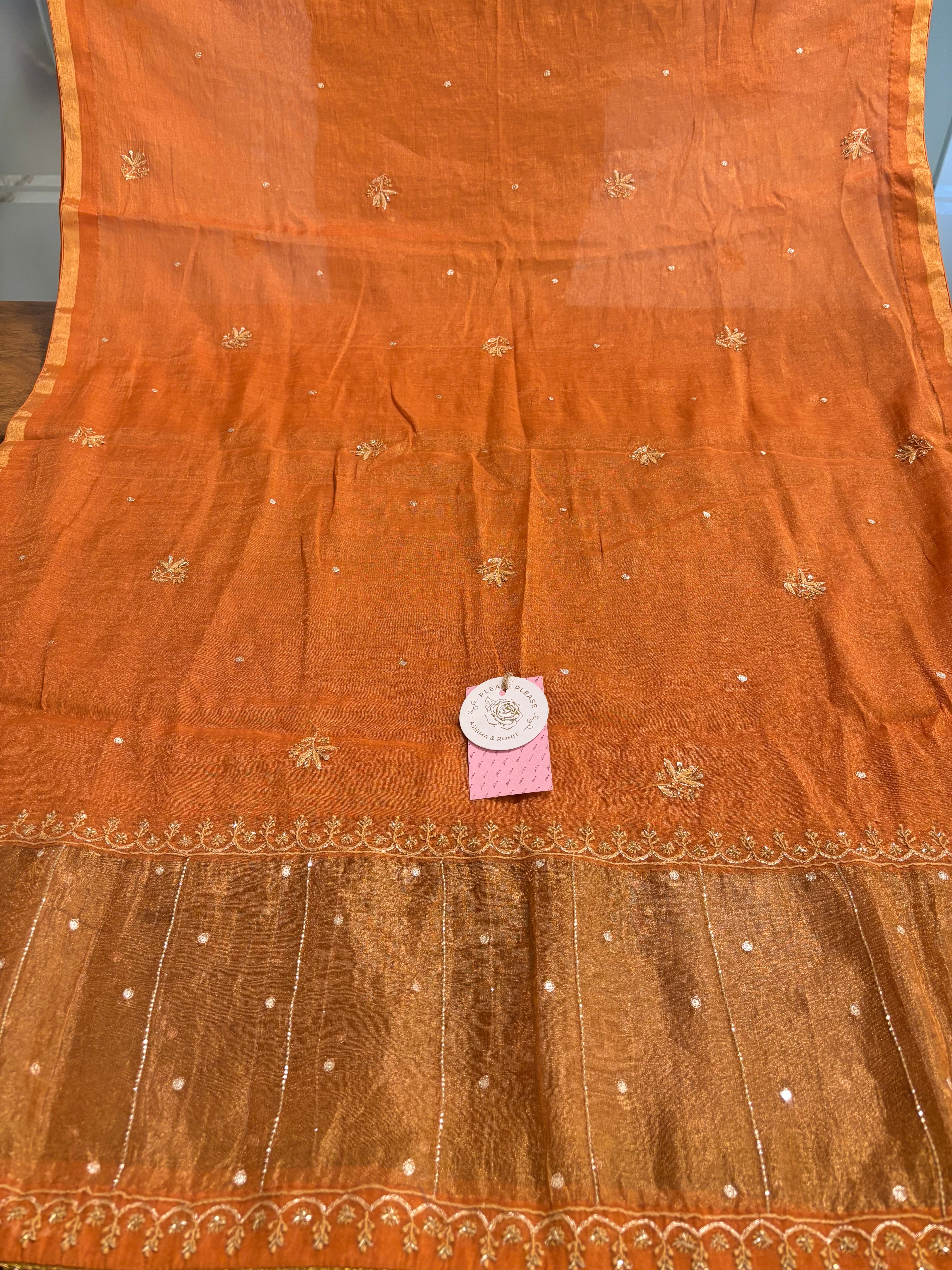 Burnt Orange Pure Tissue Chikankari Kurta & Dupatta