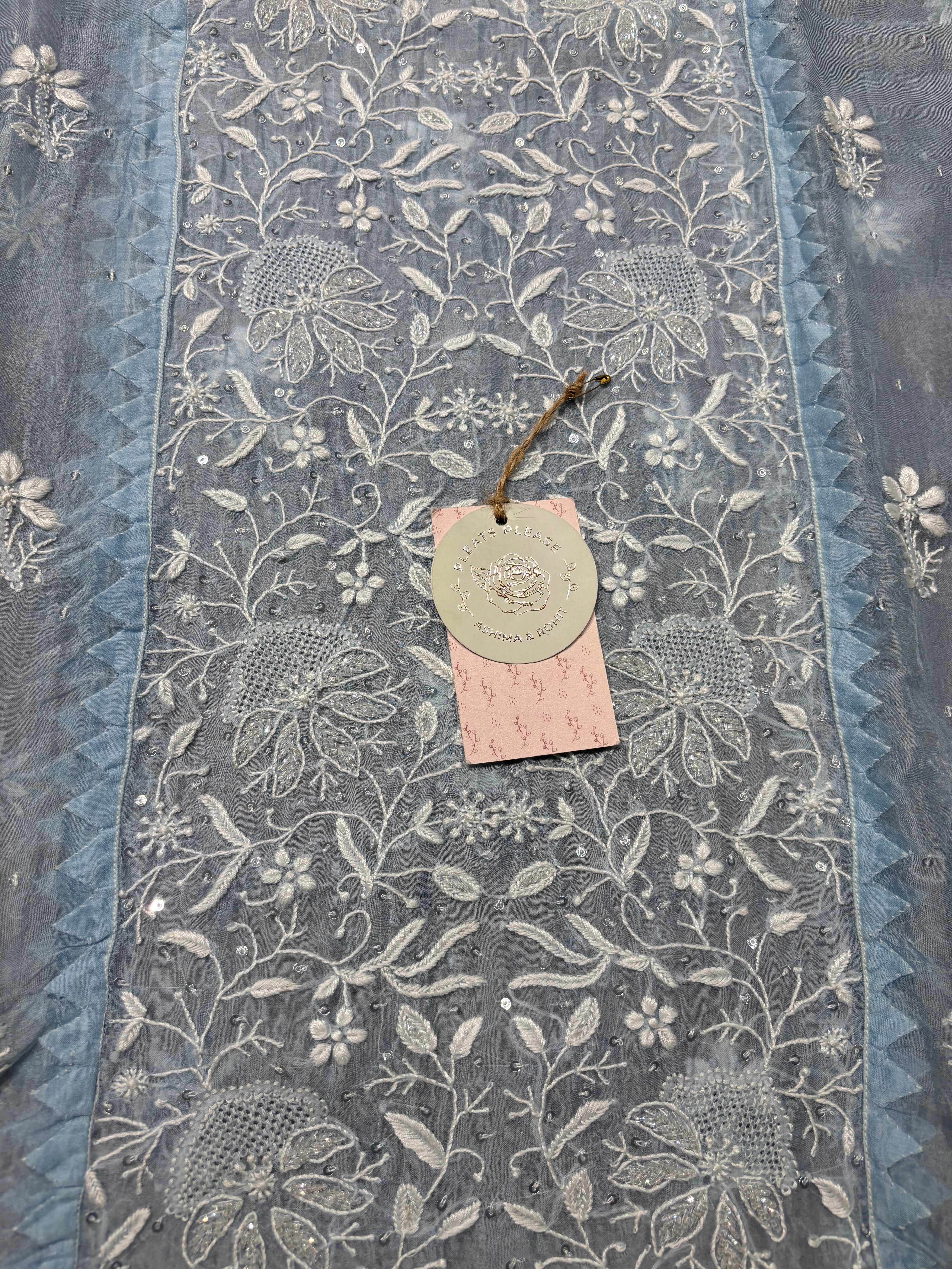 Blue Pure And Premium Organza Silk Chikankari Kurta And Dupatta Set