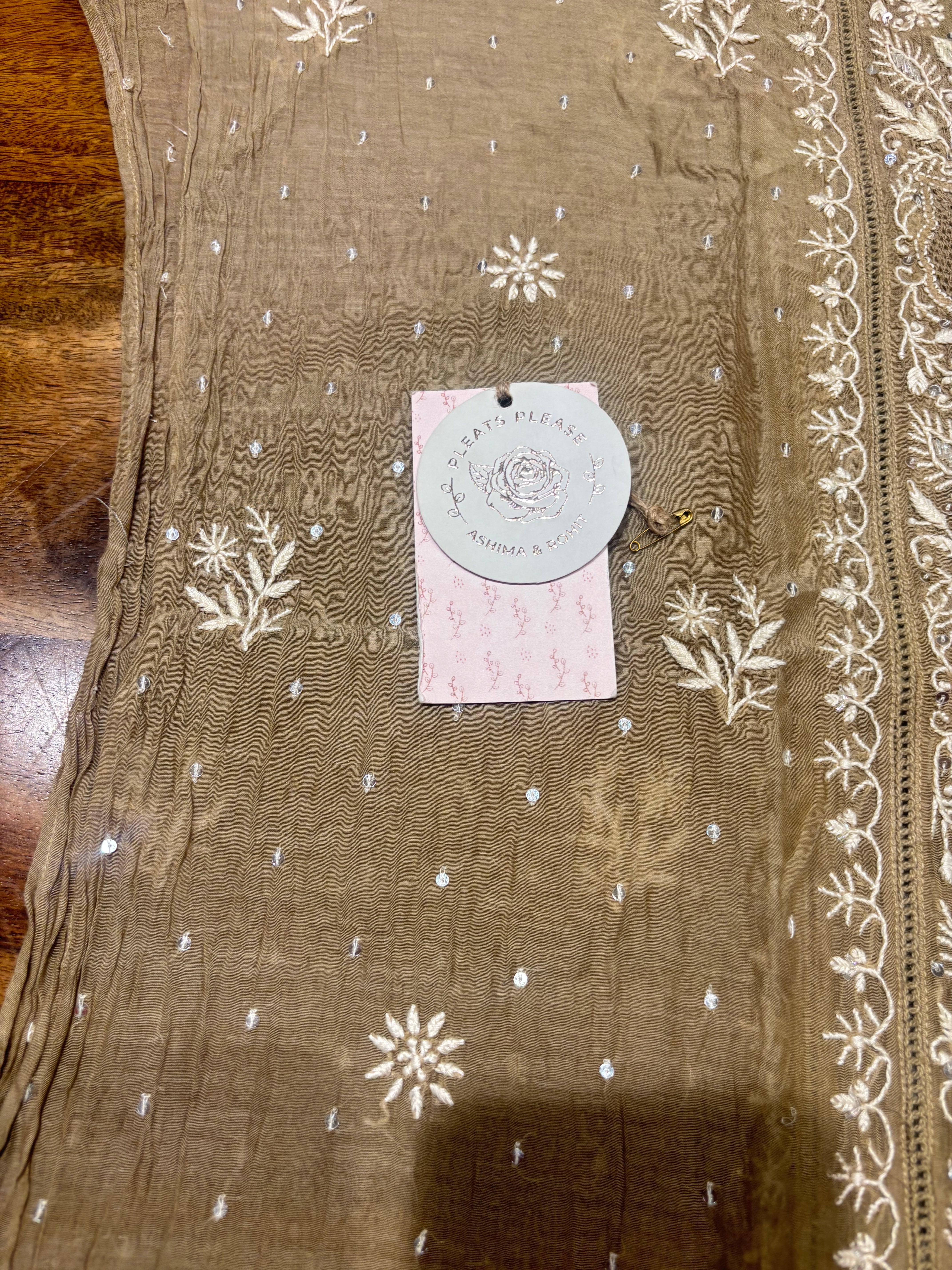 Brown Chanderi Mul Chikankari Kurta & Dupatta Set