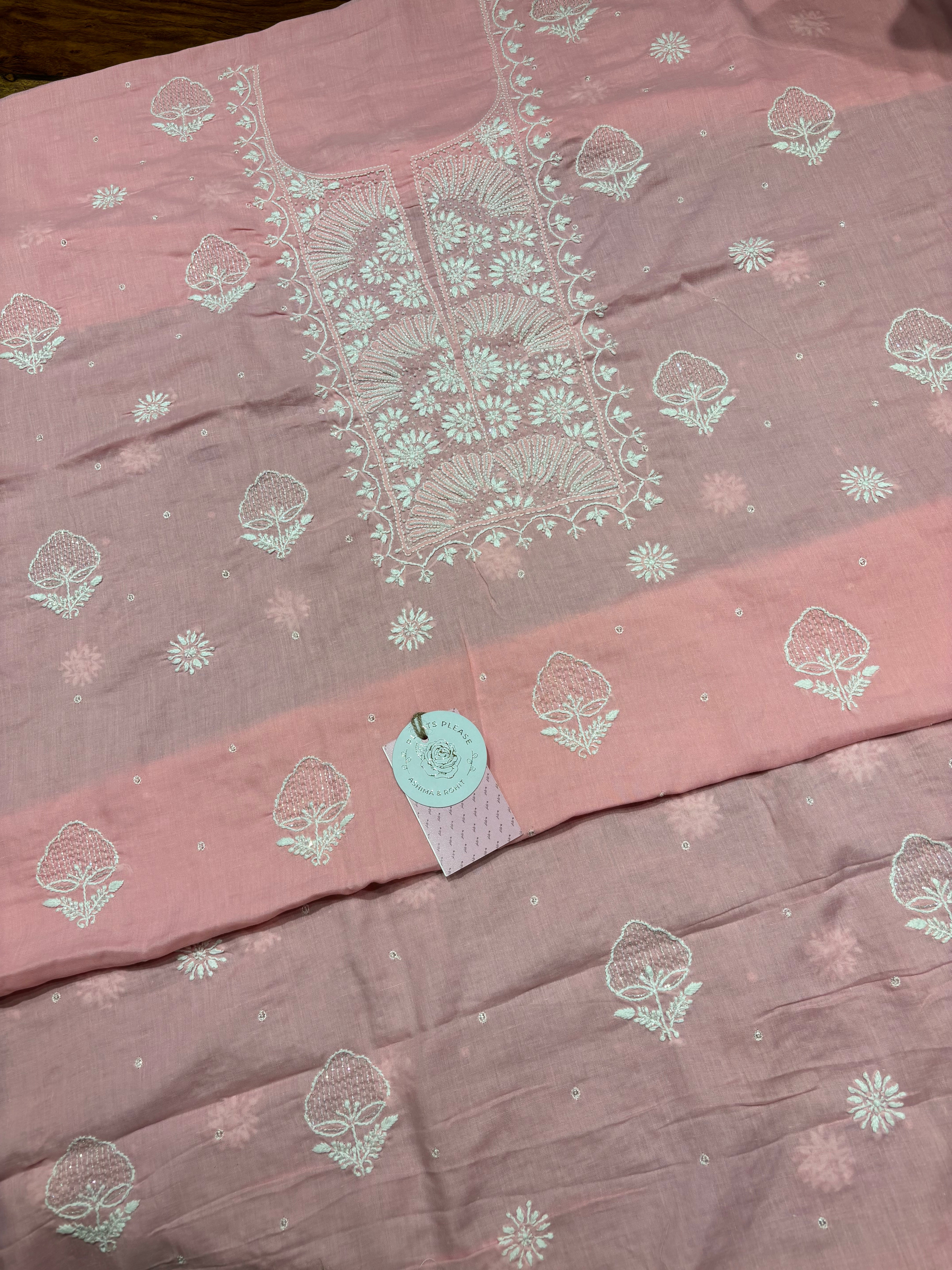 Pink Mulmul Chikankari Kurta Fabric