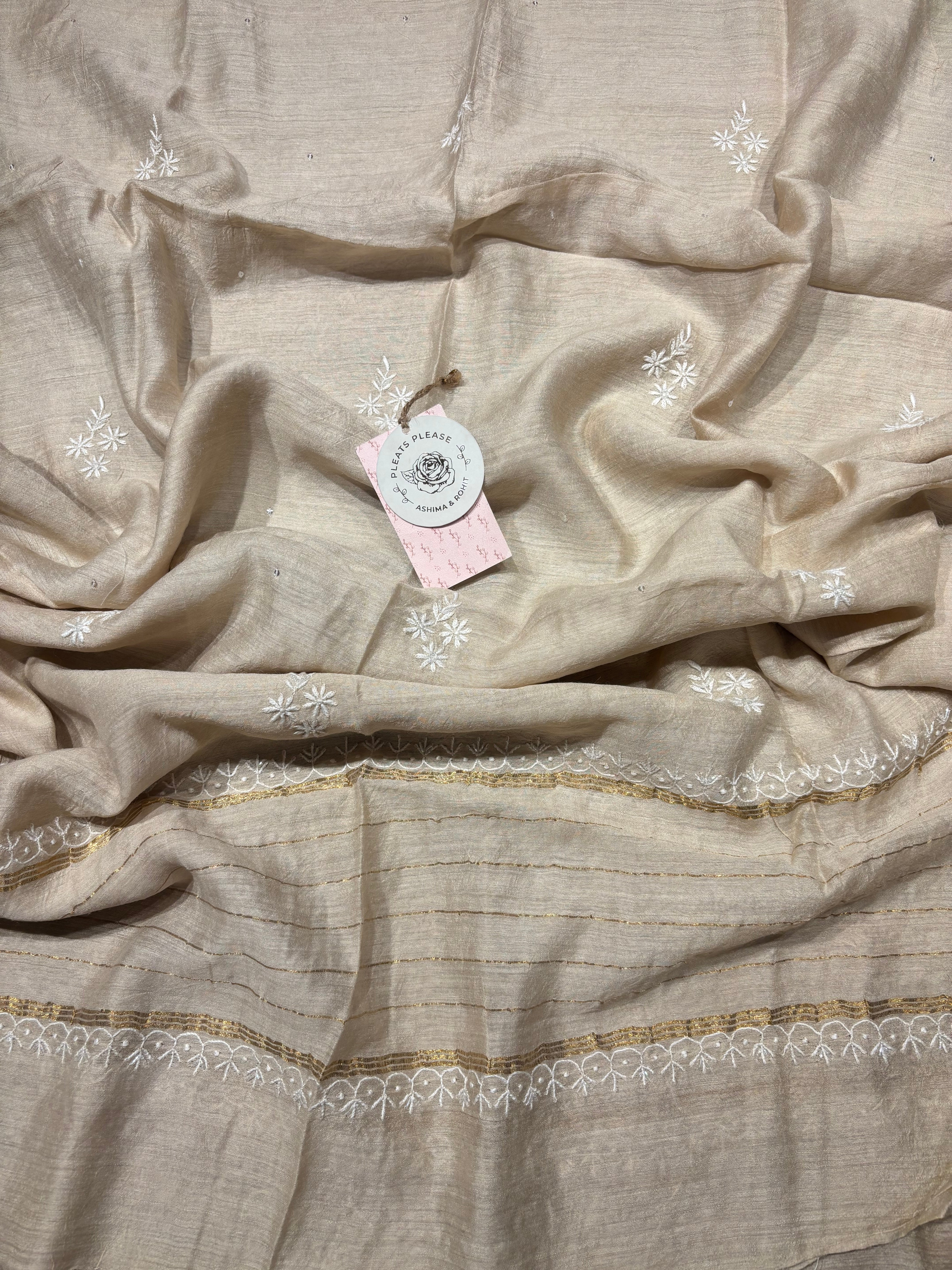 Dyeable Monga Silk Chikankari Kurta and Dupatta set