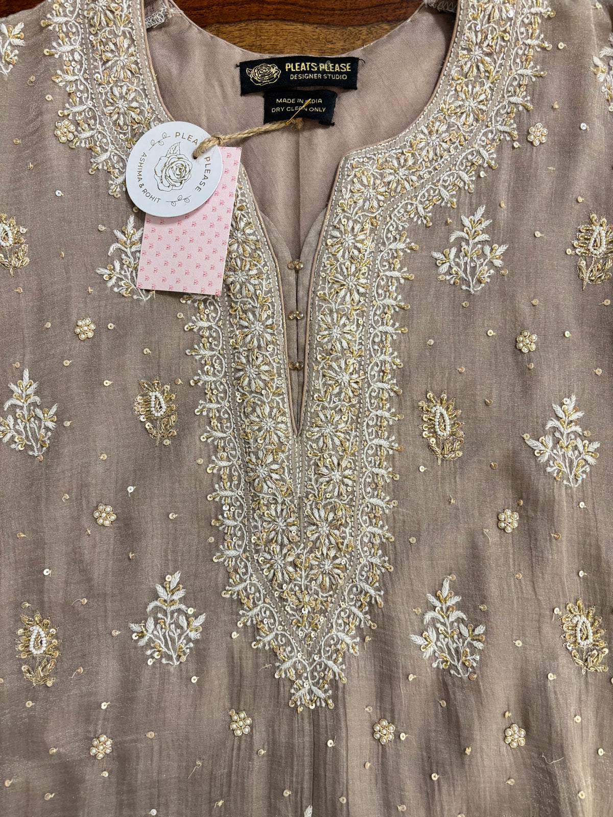 Taupe-Brown Pure & Premium Tissue Chikankari Kurta & Dupatta