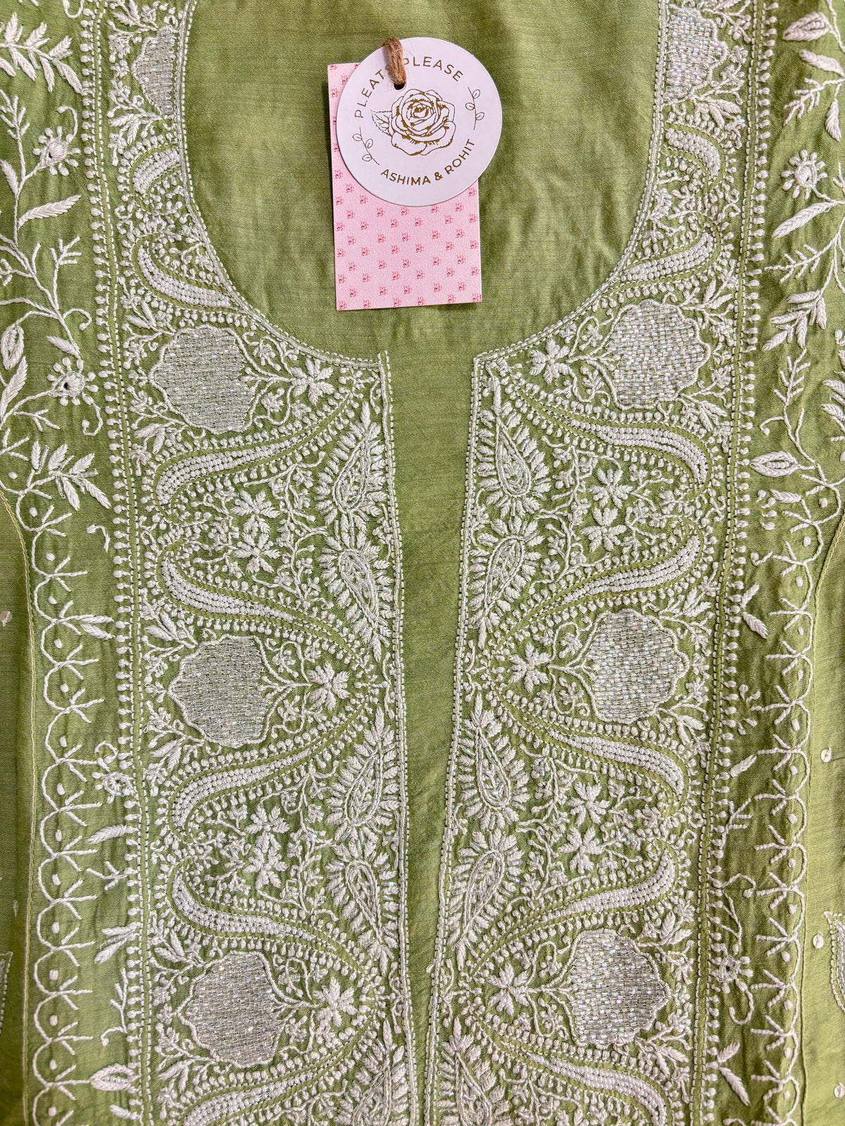 Green Ombré Pure Monga Silk Chikankari Anarkali & Dupatta