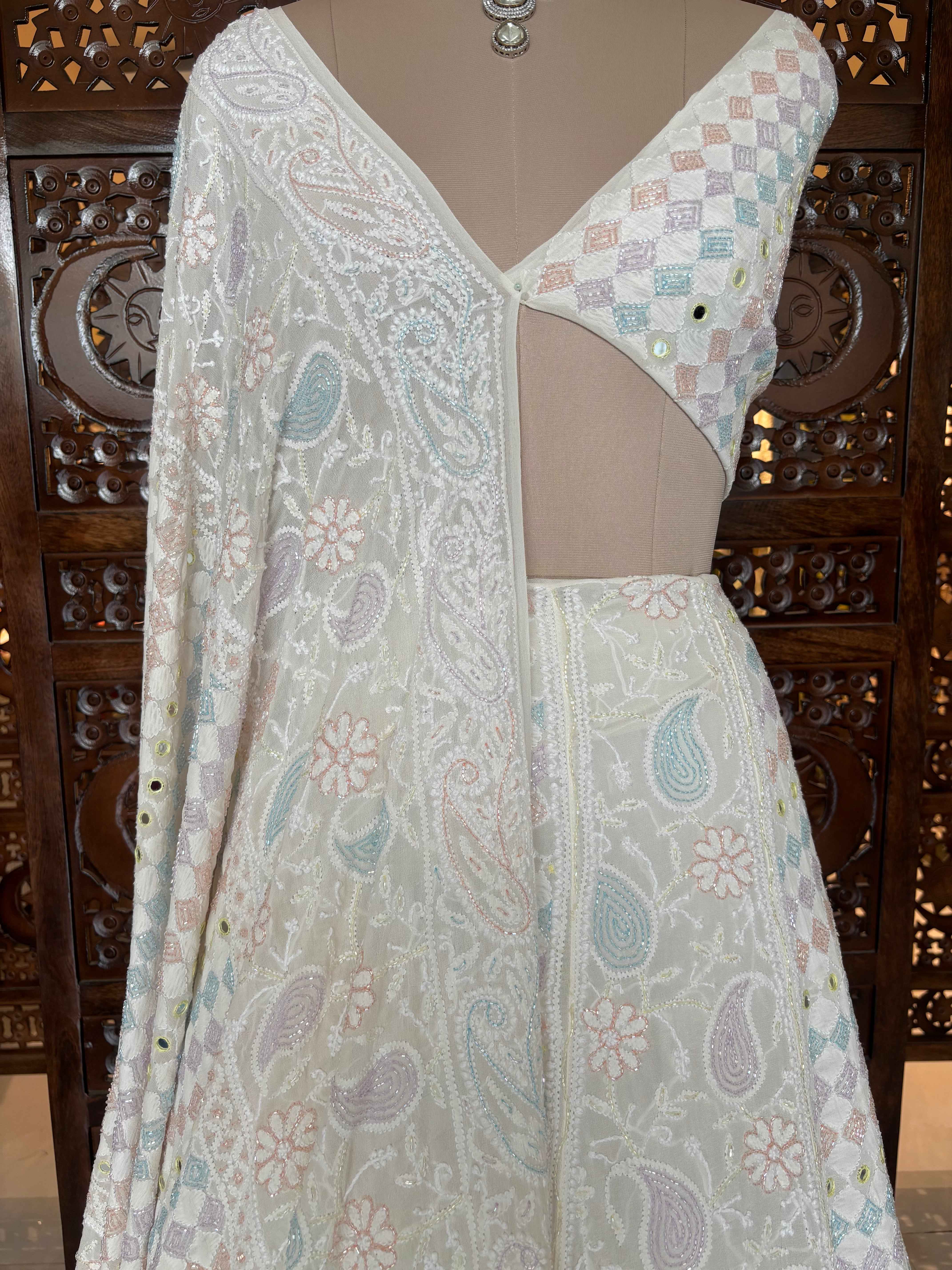 Dyeable Pure & Premium Georgette Chikankari Lehenga & Dupatta Set