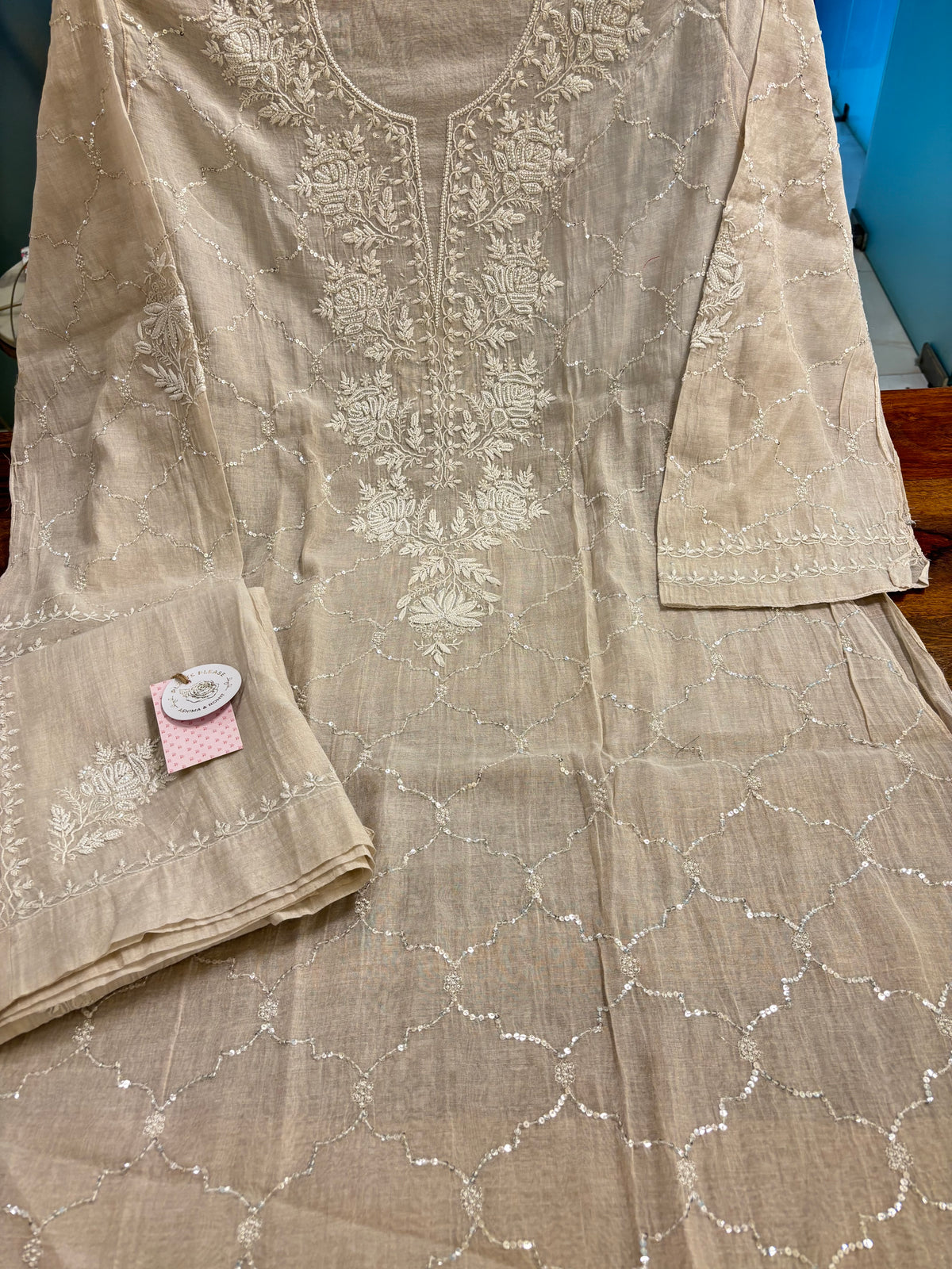 Dyeable Silver Tissue Chikankari Co-ord Set