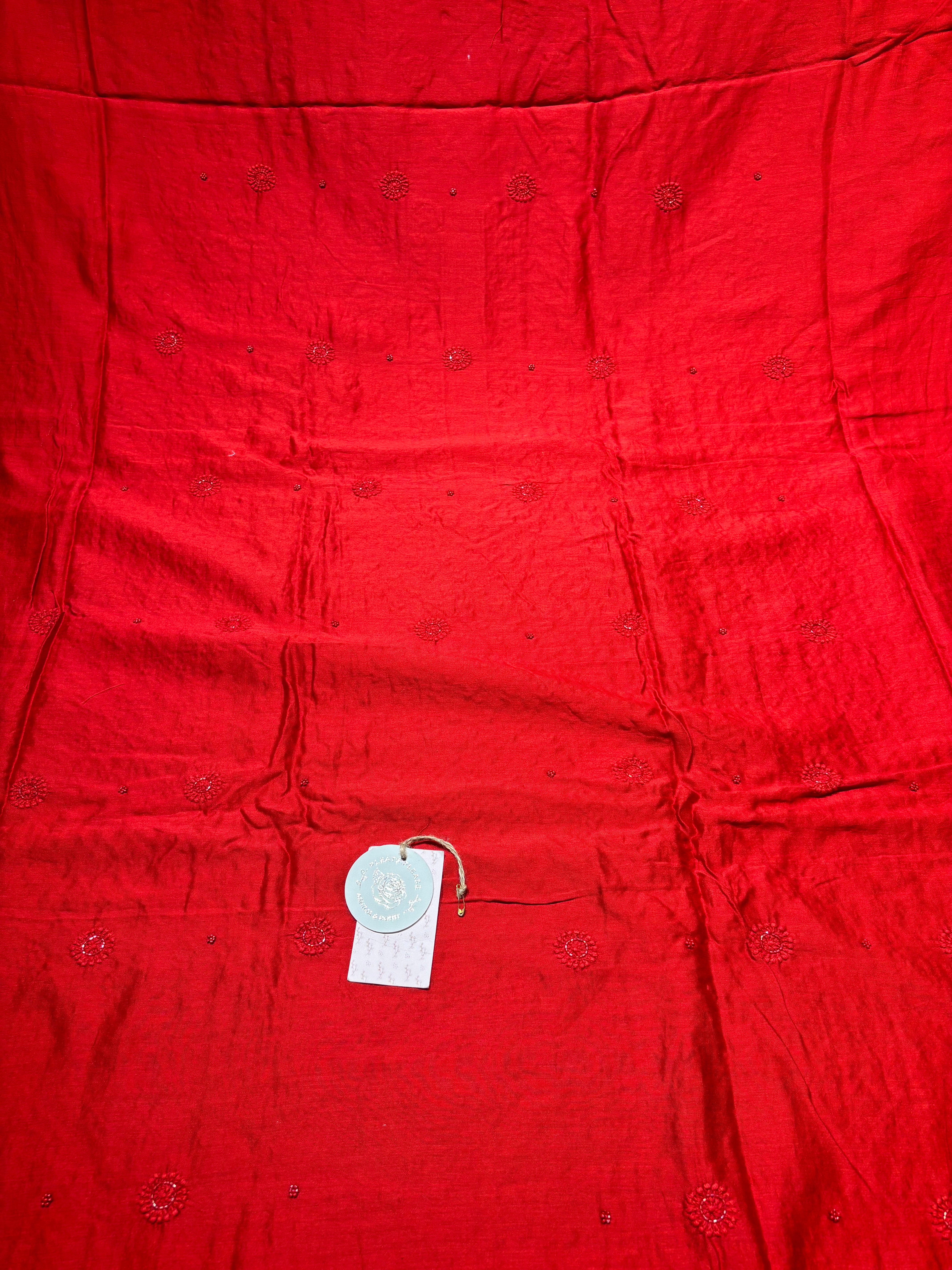 Red Chanderi Silk Chikankari Men’s Kurta Fabric