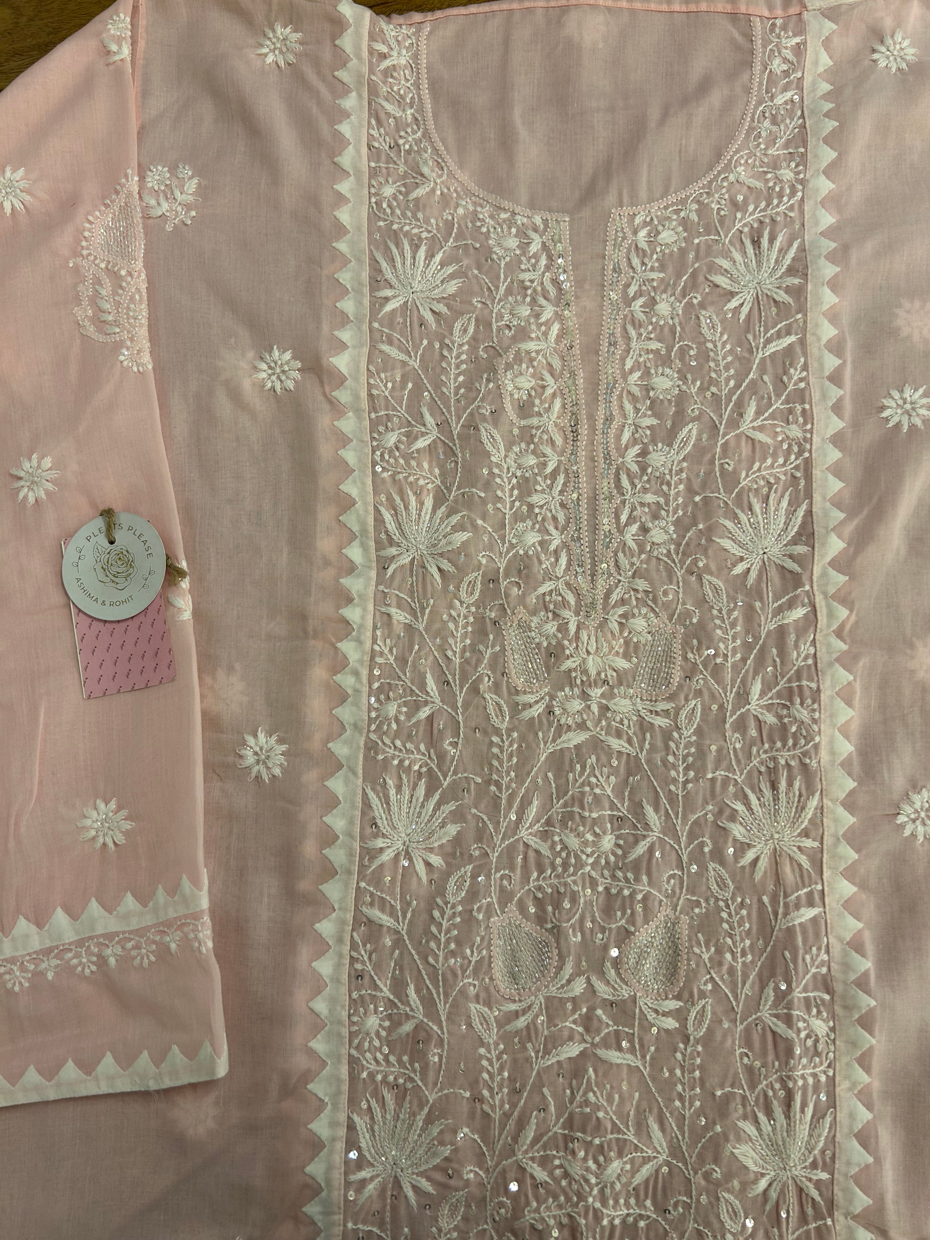 Baby Pink Mulmul Chikankari Kurta & Dupatta