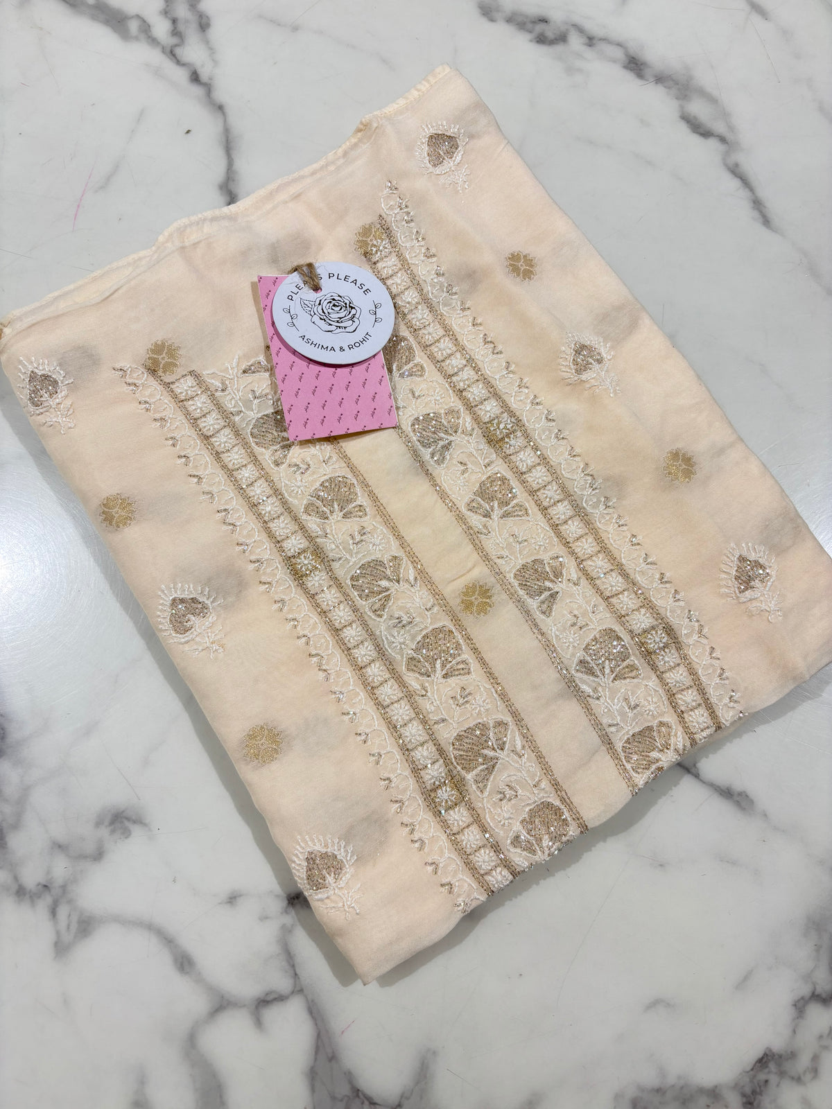 Cream Chanderi Chikankari Banarasi Boota Men’s Kurta