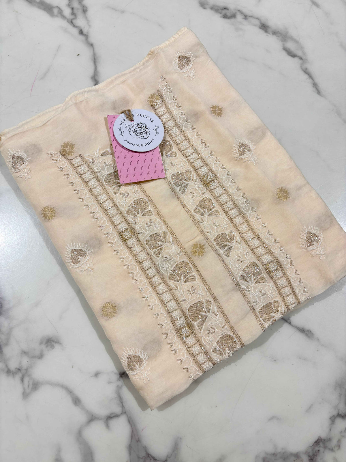 Cream Chanderi Chikankari Banarasi Boota Men’s Kurta