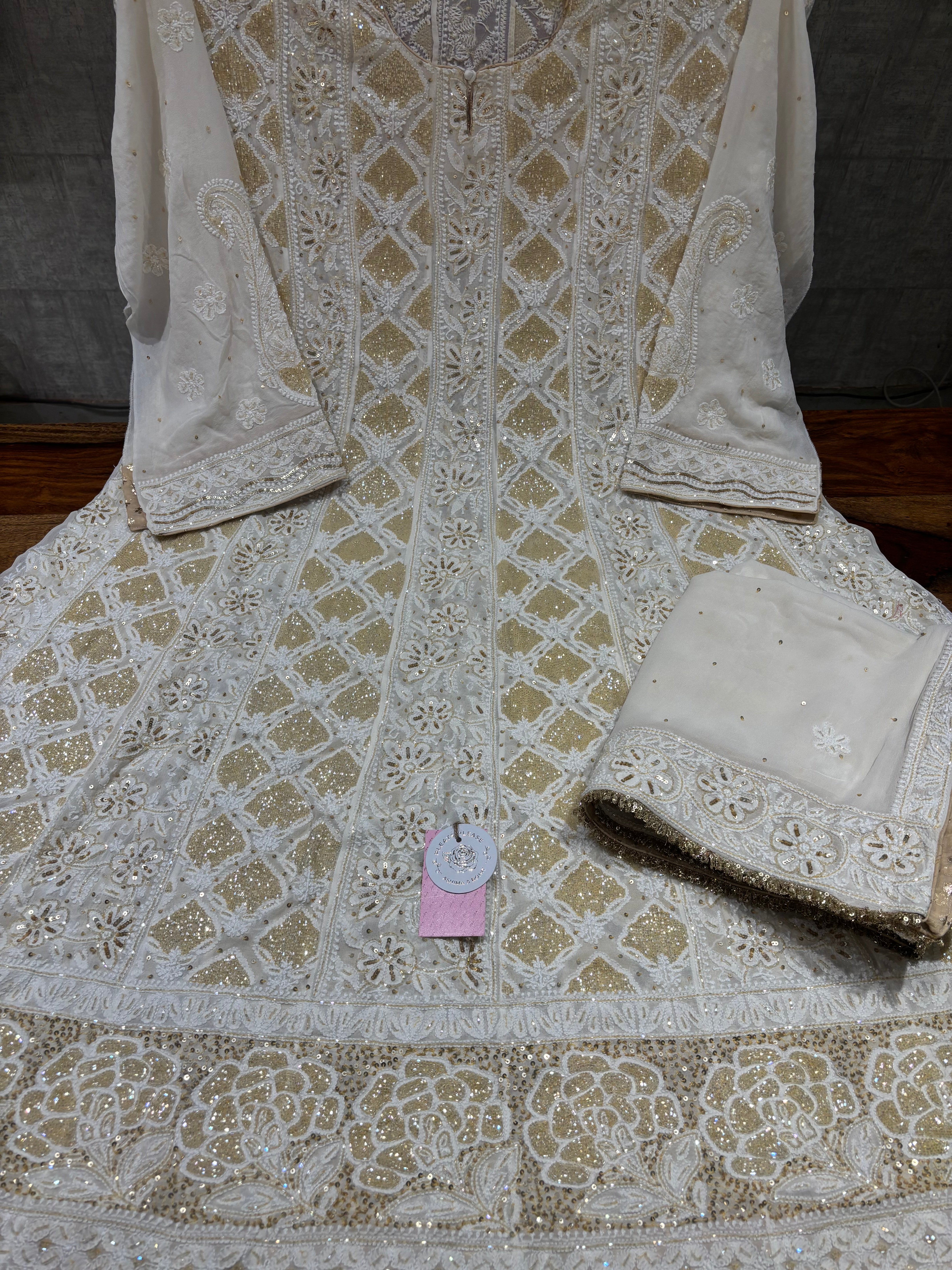 Dyeable Pure and Premium Georgette Chikankari Anarkali and Dupatta Set