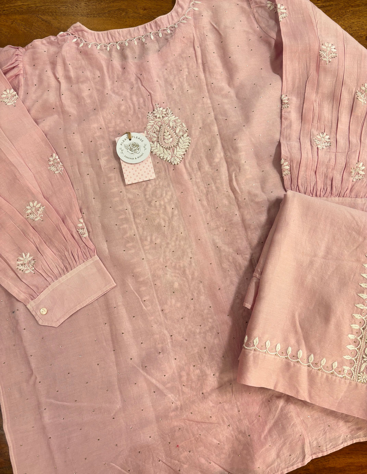 Pink Chanderi Silk Chikankari Mukaish Co-Ord Set