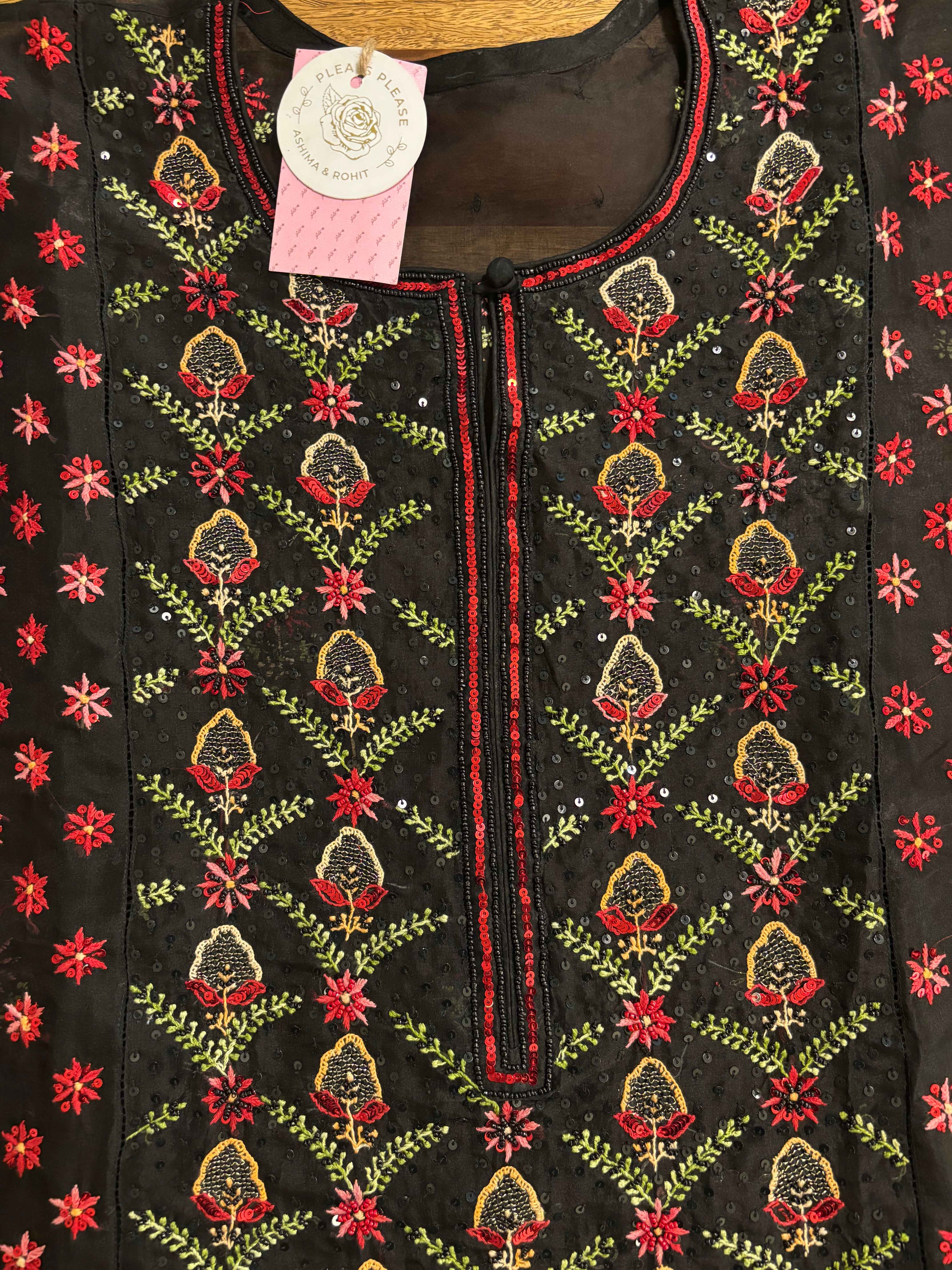 Black Pure Organza Chikankari Kurta & Dupatta