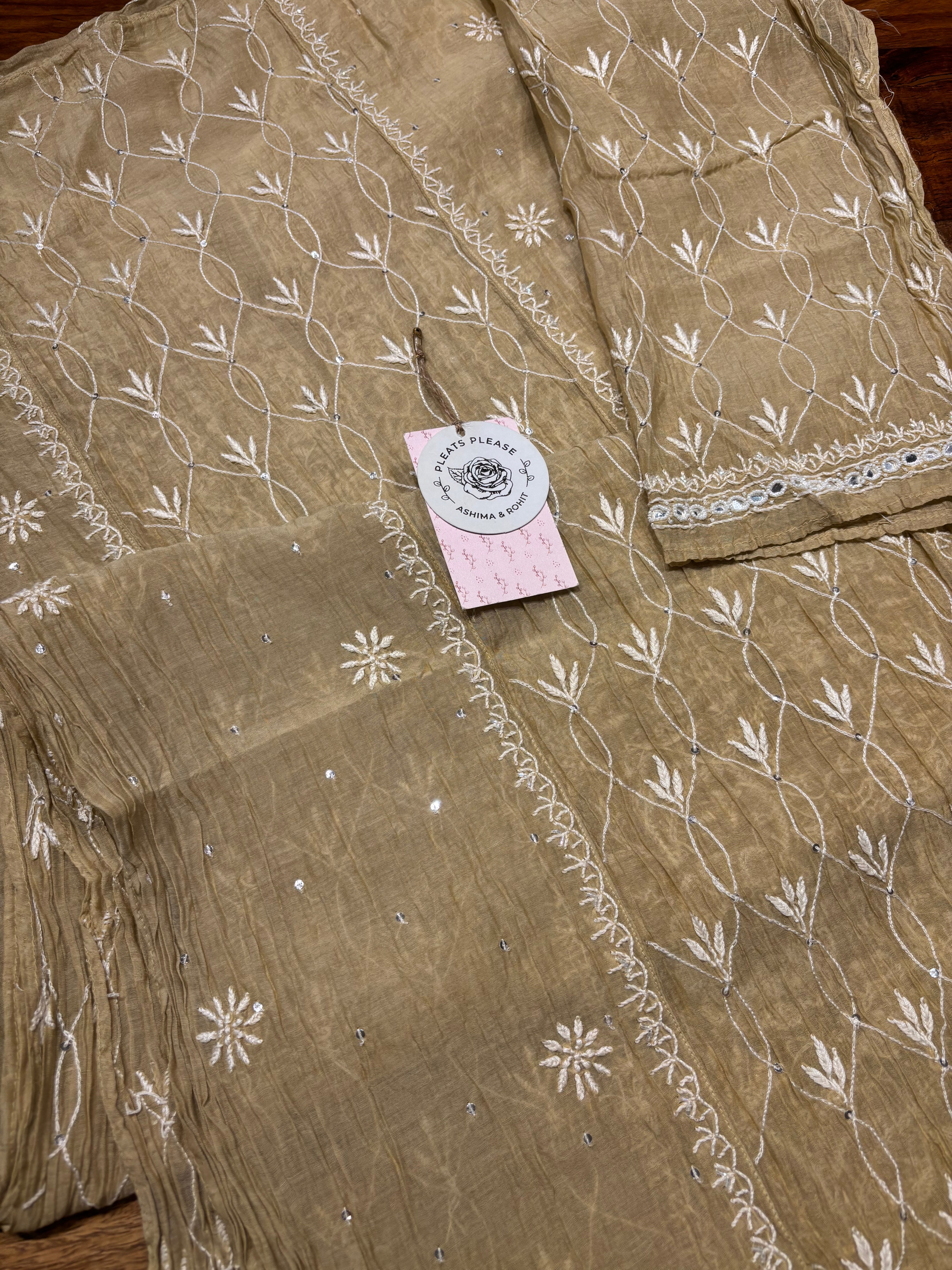 Golden Chanderi Mul Chikankari Kurta and Dupatta set