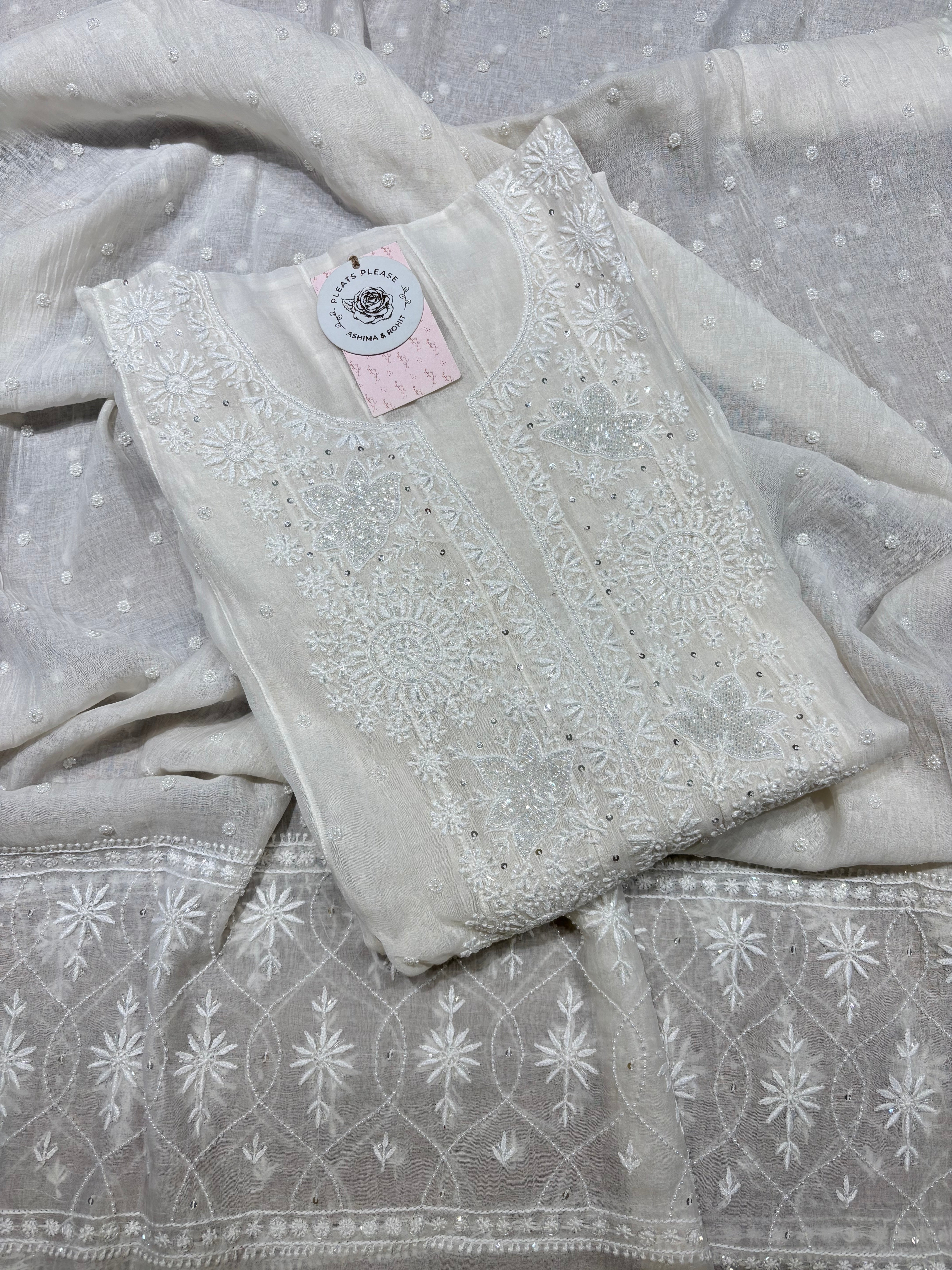 Dyeable Chanderi Mul Chikankari Anarkali & Dupatta Set