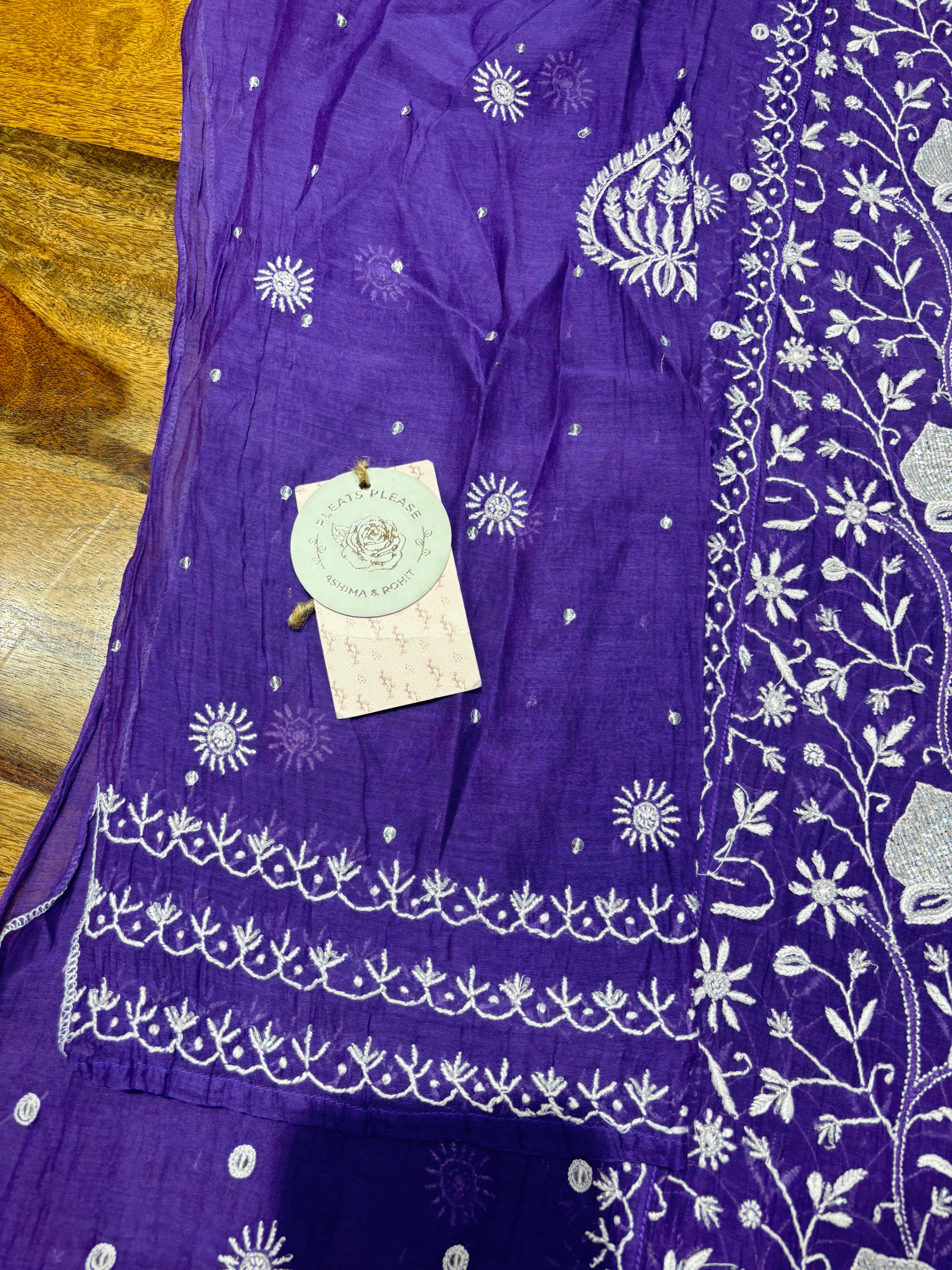 Purple Chanderi Mul Chikankari Kurta & Dupatta Set