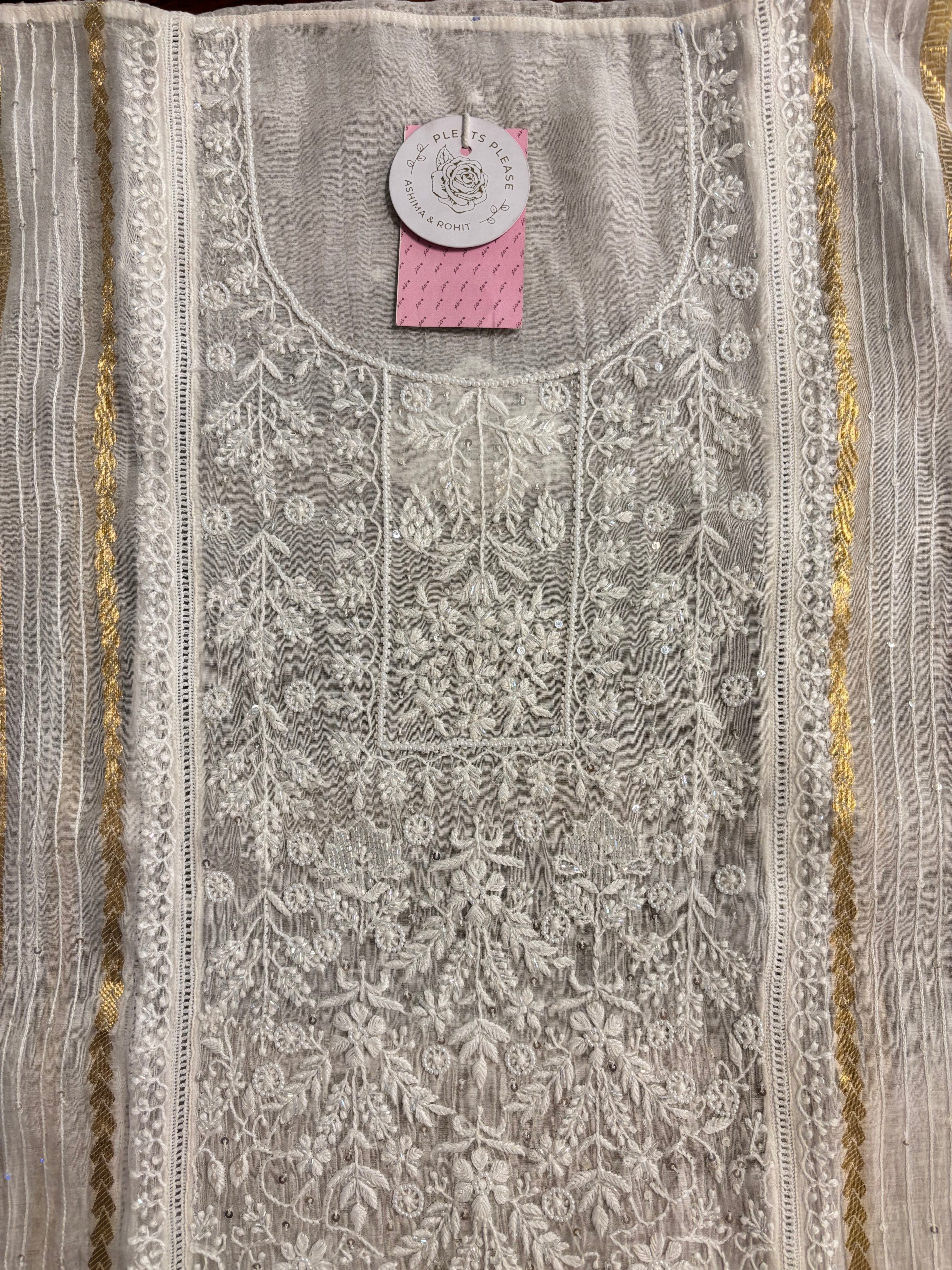 Dyeable Chanderi Mul Chikankari Kurta & Dupatta With Banarasi Weave