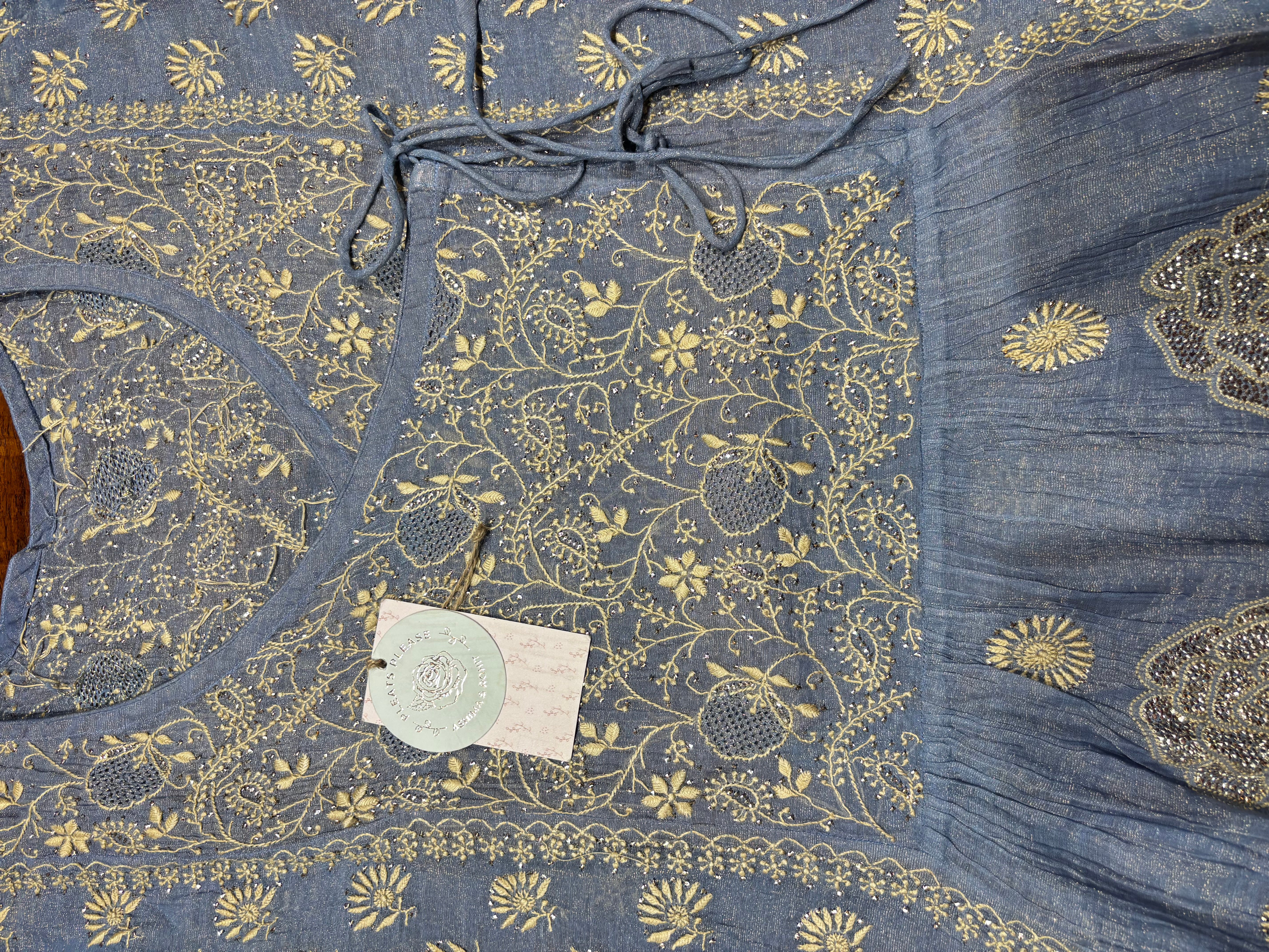 Blue Pure and Premium Tissue Chikankari & Mukaish Angrakha Kurta and Dupatta Set